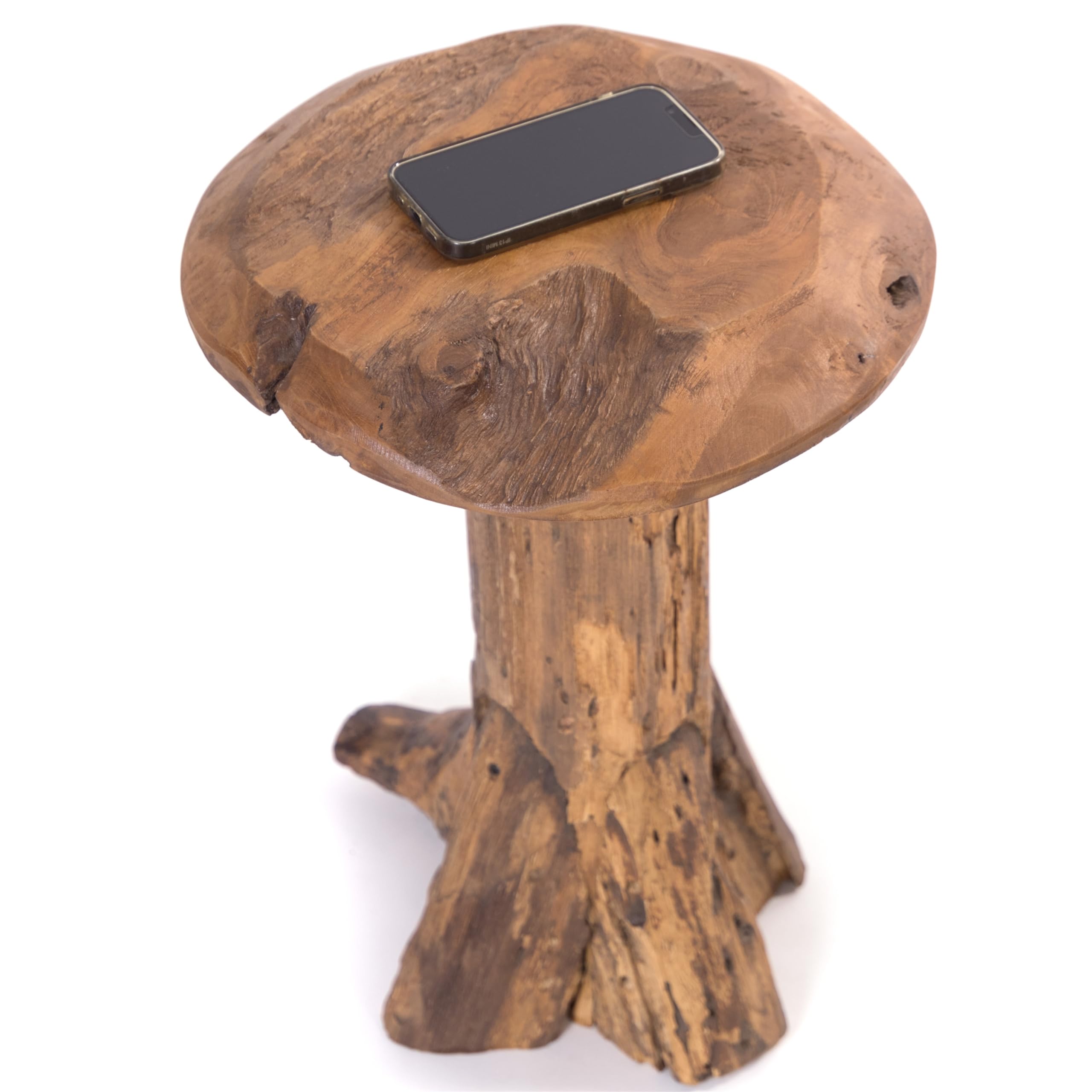 Sgabello in teak | radice in legno, 47 cm | Sgabello per fiori, funghi, tavolino, piante, tronco d'albero massiccio