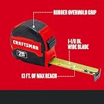 CRAFTSMAN Tape Measure 25 FT Imperial, Fractional Read, Compact with Easy Grip, (CMHT37443S)