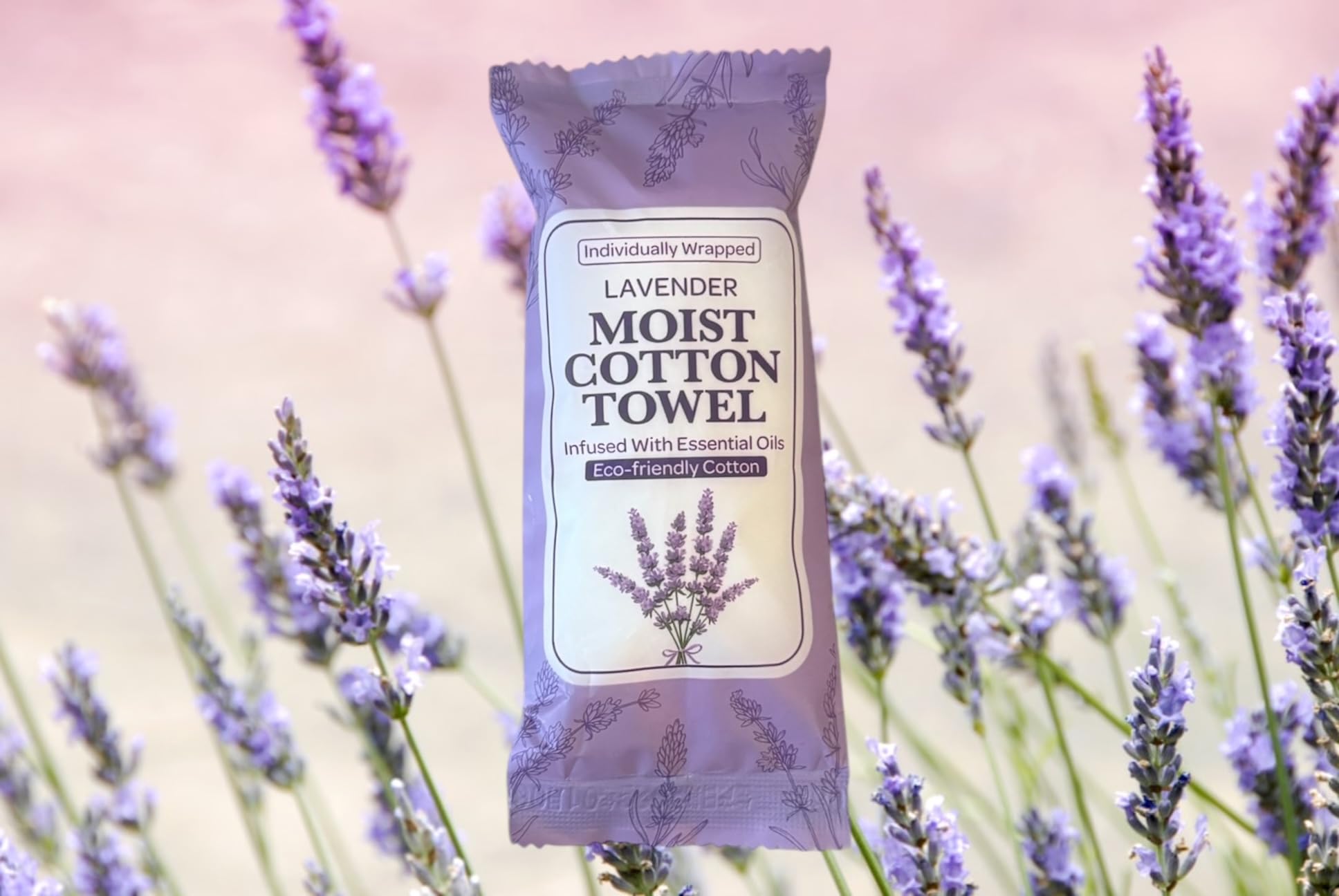 Falcon Advanced Products White Towel 8X8 Moist Cotton Towel Individually Wrapped Lavender (25-Pack)