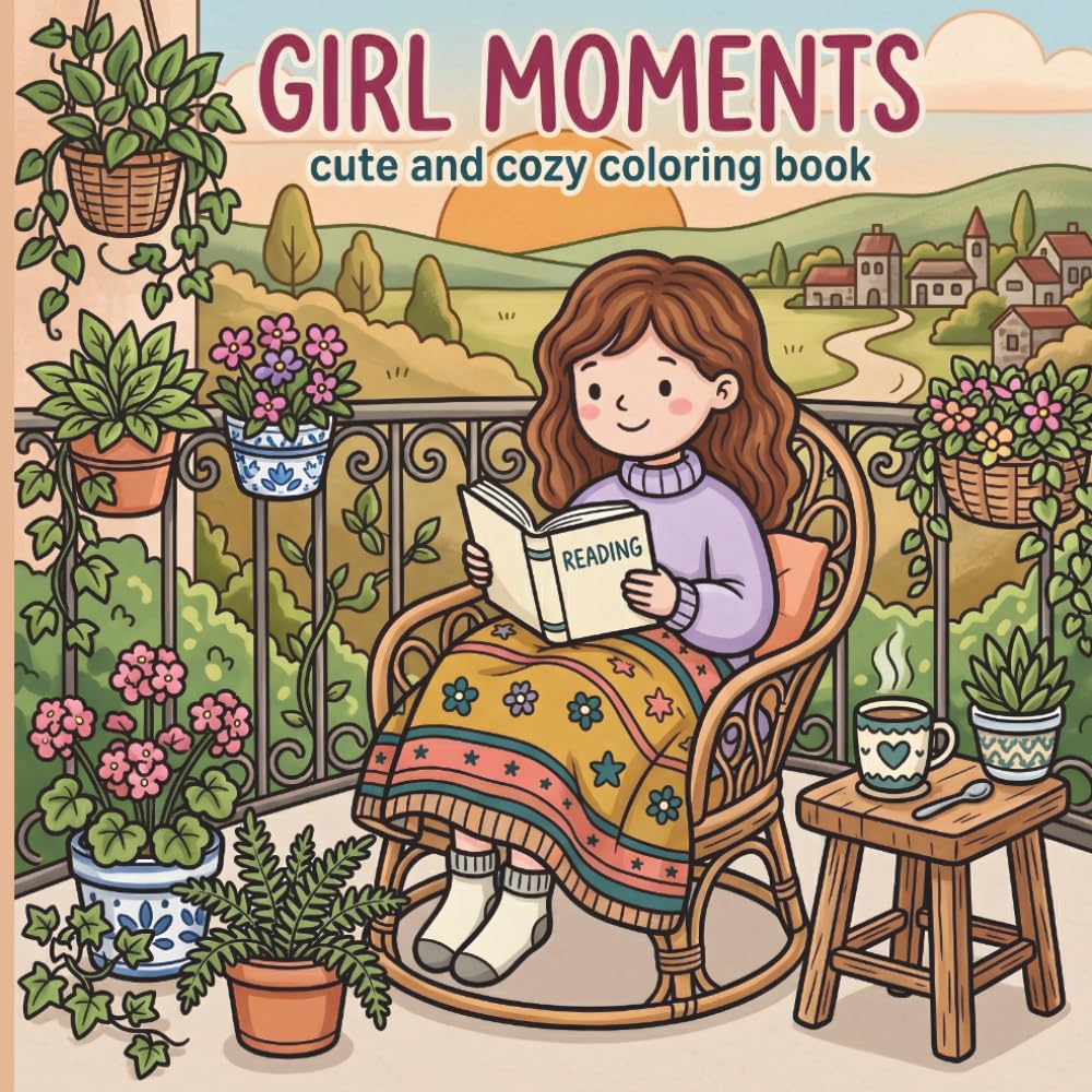 Girl Moments: Cute and Cozy Coloring Book for Adults and Teens Featuring Relaxing Daily Scenes, Reading Nooks, Self-Care, and Peaceful Comforts