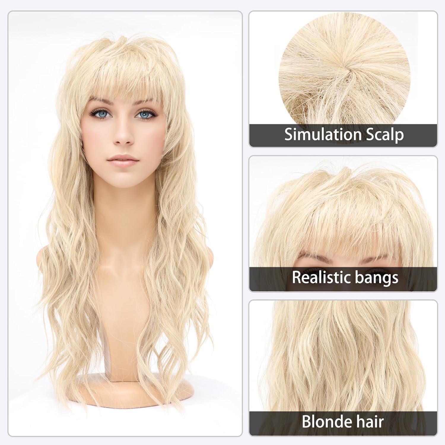 SeclitWu 80s 90s Retro Blonde Mullet Wigs Pixie Cut Wigs with Bangs for Women Wolf Cut Wig Middle Part Blonde Synthetic Heat Resistant Fiber Costumes Cosplay Hair Wig for Daily Party Use (22 Inch) - Image 2