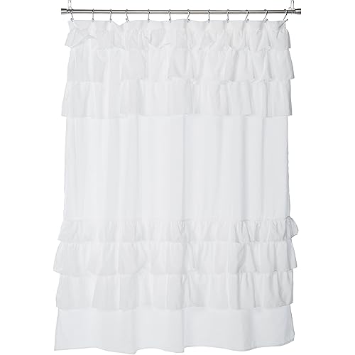 Madison Park Grace White Shower Curtain,Solid Cottage Top Shower Curtains for Bathroom, 72 X 72, White