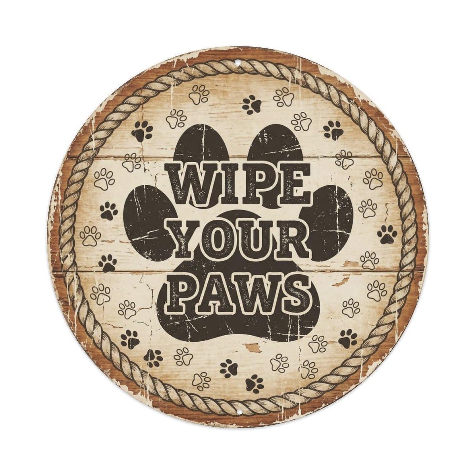 Wipe Your Paws Door Pet Rustic Humor Welcome Vintage Metal Tin Sign