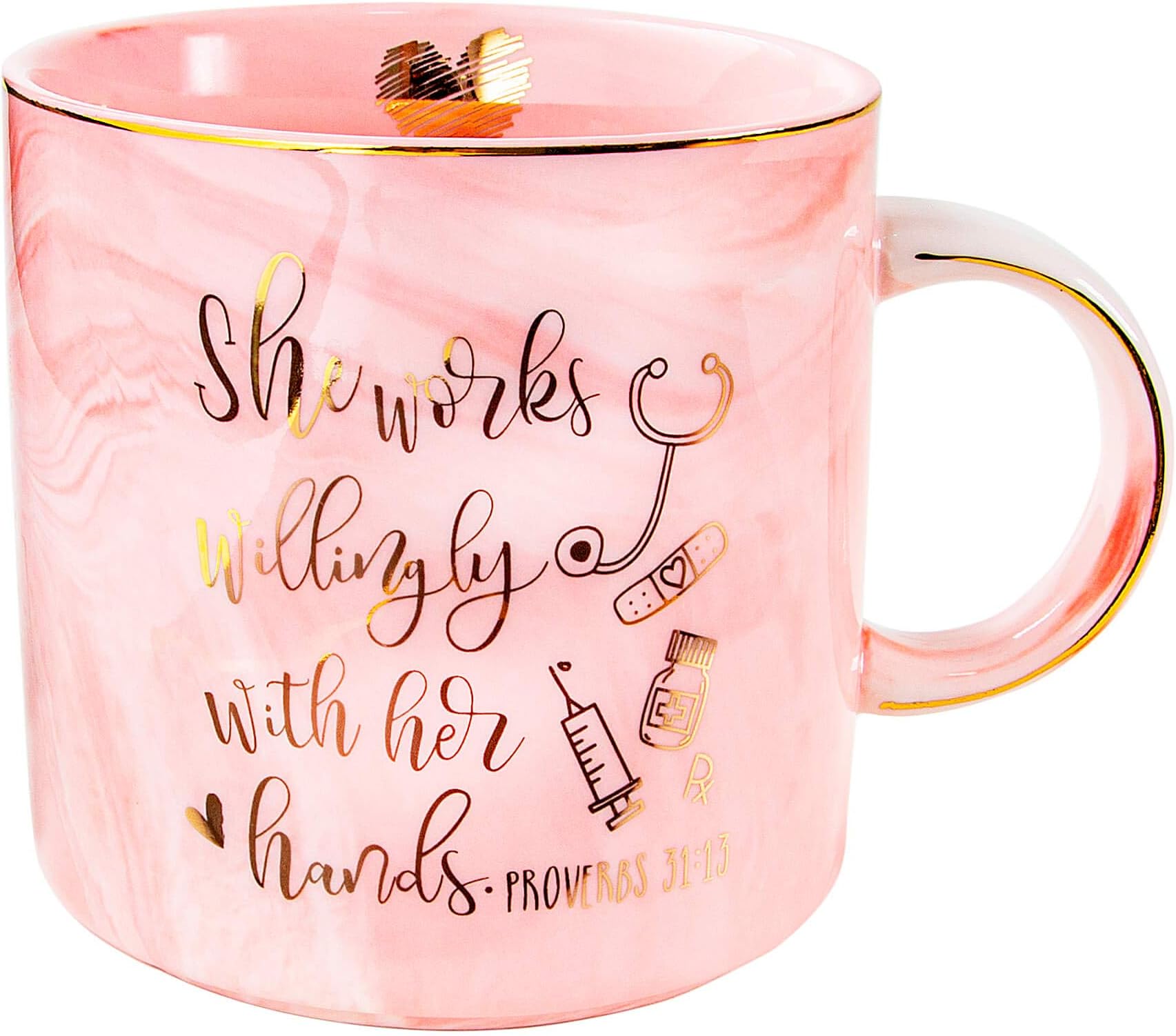 VILIGHT Nurse Appreciation and Graduation Gifts for Women - She Works Willingly with Her Hands - Nurse Practitioner Gifts Mug - Pink Marble Coffee Cup 11 Oz
