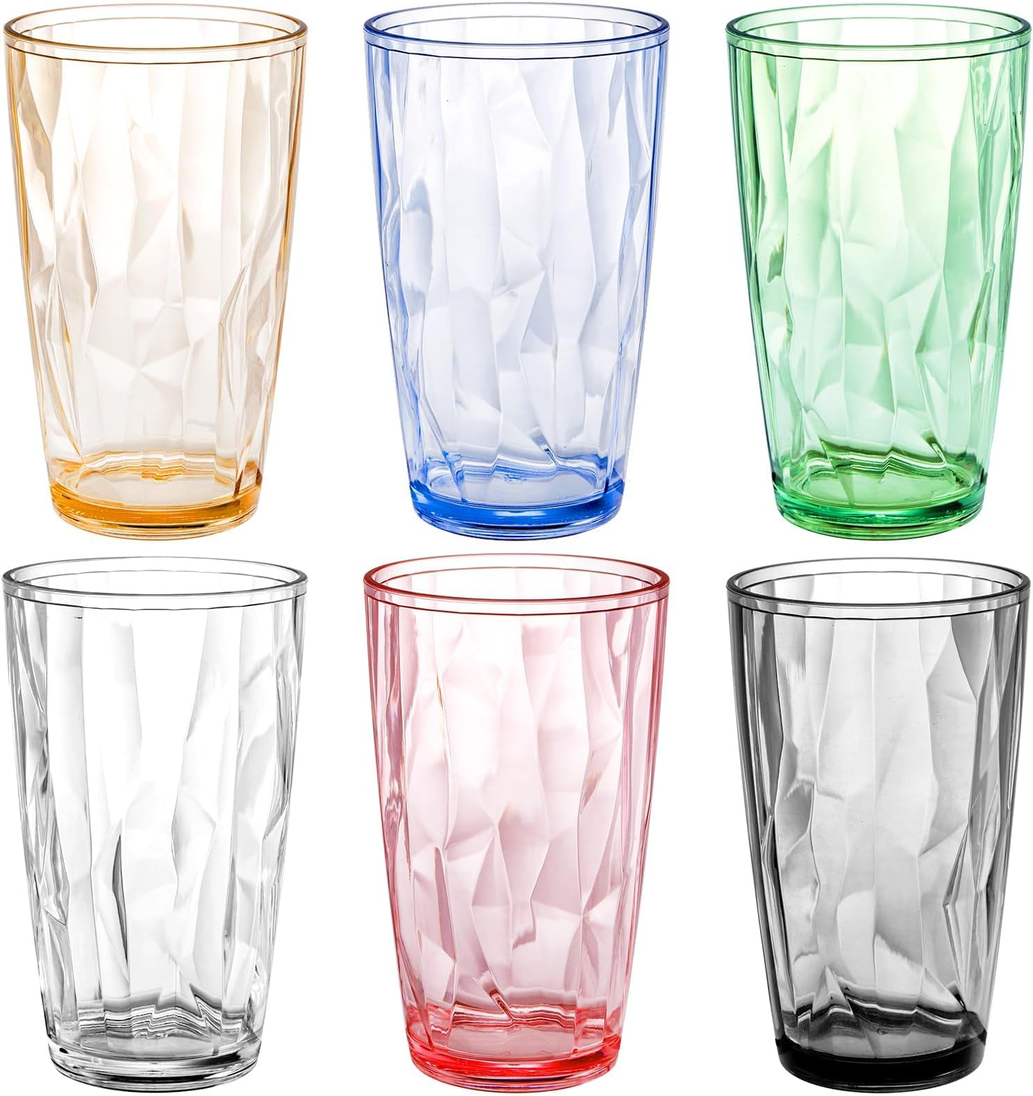 TERRIFI 16 oz Unbreakable Drinking Glasses Set of 6 - Stackable Acrylic Tumbler Cups, Colored, BPA Free, Dishwasher Safe
