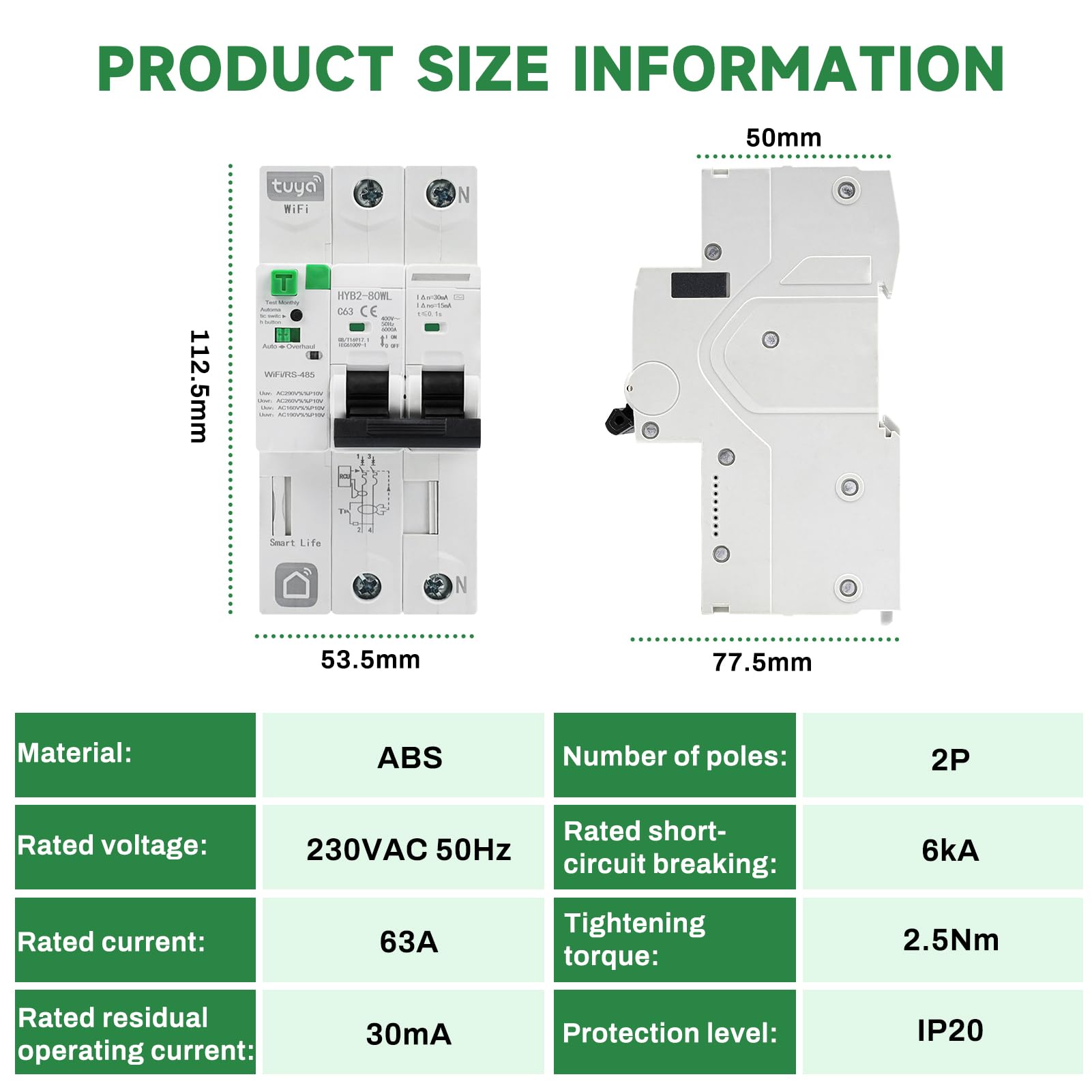 Jadeshay Interruttore Magnetotermico Differenziale Smart WiFi 63A 30mA 400V 6kA Dispositivo di Riarmo Automatico Salvavita RCCB,Controllare Chiusura e Suddivisione Tramite APP Tuya e Smart Life