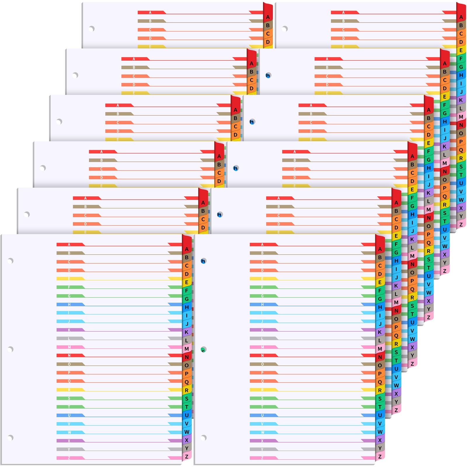 Sinload Set di 12 divisori per raccoglitori a 3 anelli, dalla A alla Z, 26 divisori per raccoglitori alfabetici, 21 x 28 cm, con linguetta alfabetica multicolore per quaderni