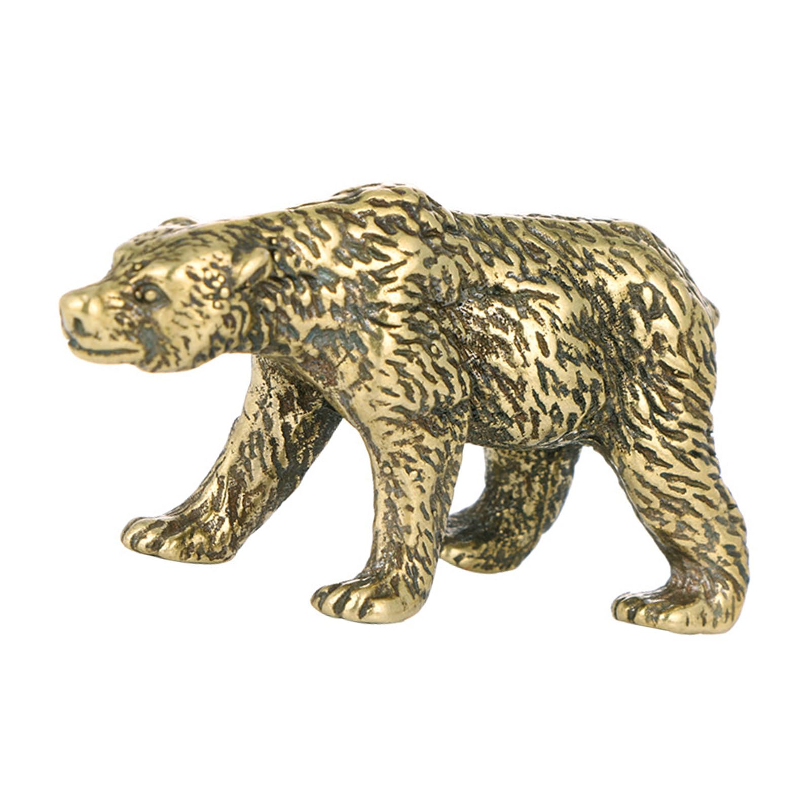 Antiqued Brass Bear Sculpture Handcrafted Vintage Miniature Animal Figure Decors Tabletop Statue For Home Office Display Collectible Brass Bear Figurine