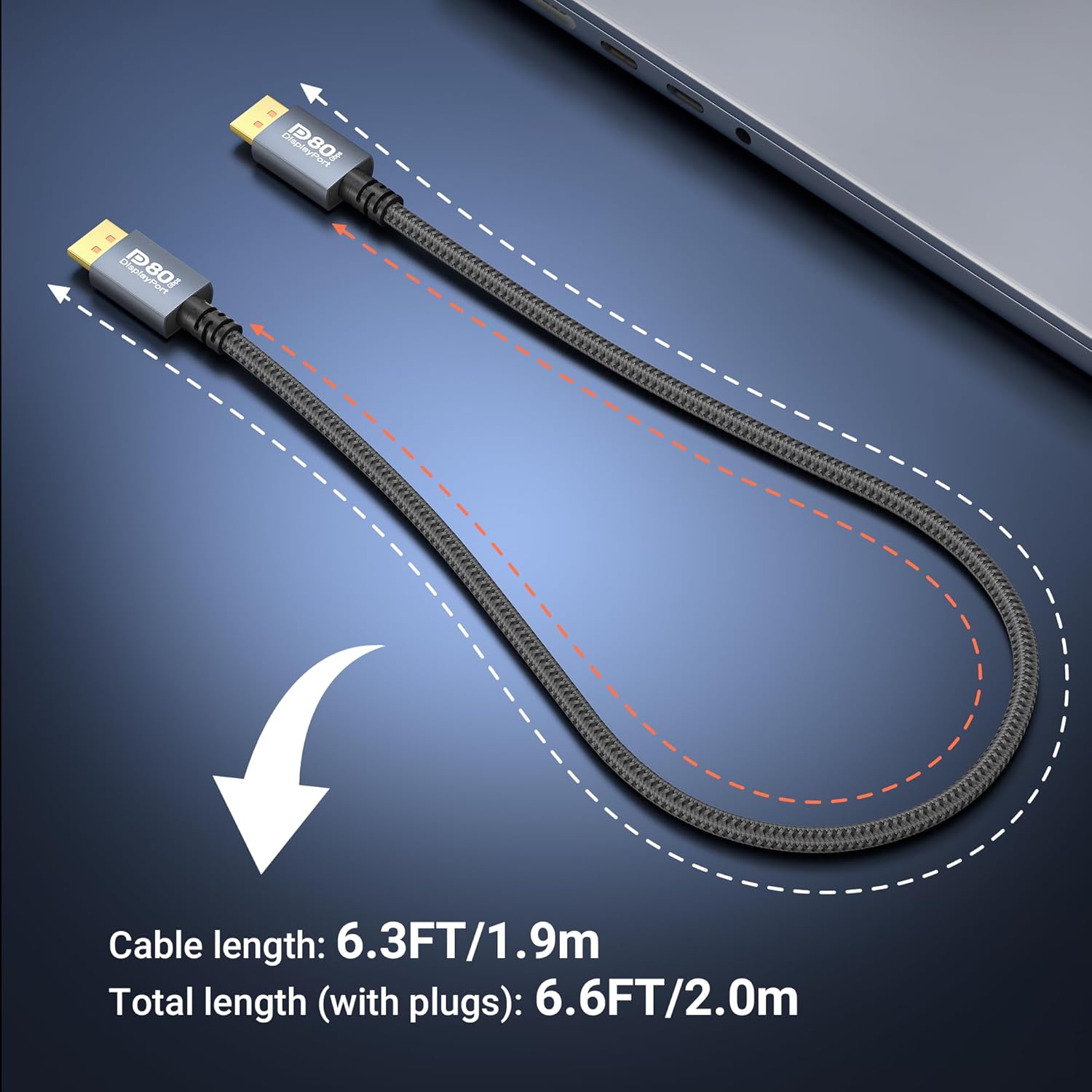 80Gbps DisplayPort Cable 2.1 6.6FT/2m, [VESA Certified UHBR20] 16K@60Hz, 8K@240Hz, 4K@540Hz 360Hz 240Hz, DP 2.1 Cable DP80 Braided Cord, FreeSync G-Sync HDR for Gaming Monitor RTX5090/5080 7900XTX