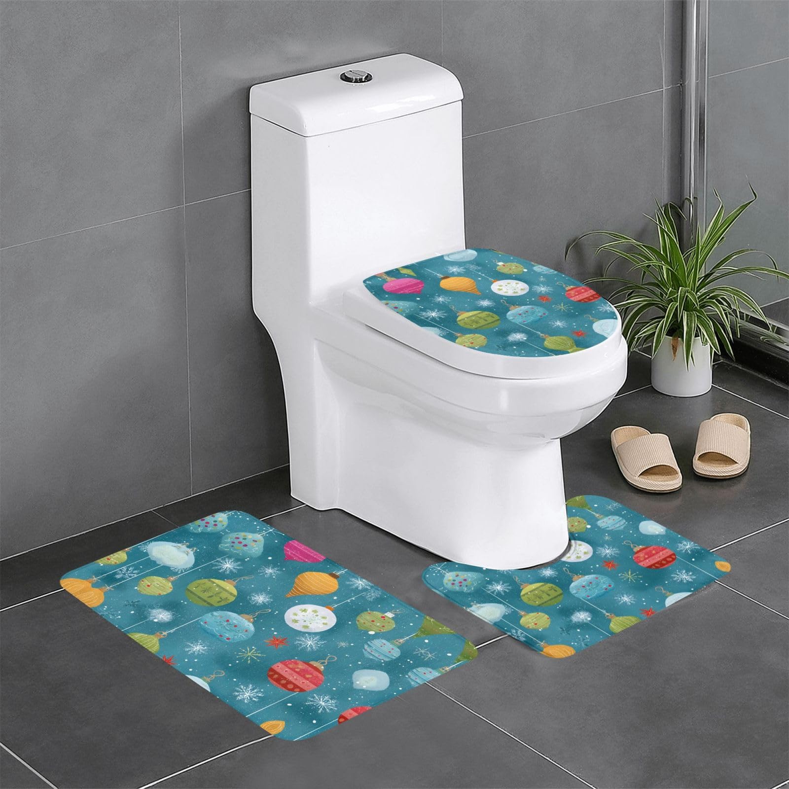 Tapis de salle de bain boule de Noël lavable et antidérapant
