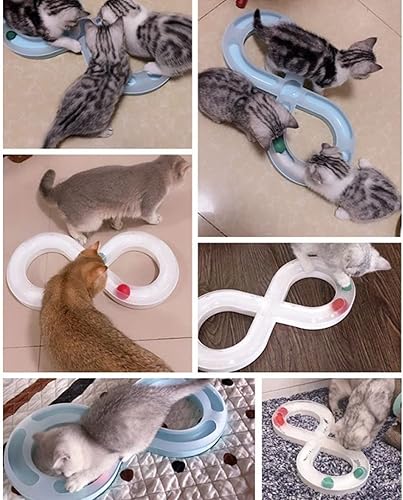 Miniatura 4 de Boonble Juguete de pista de bolas para gatos, torre de bolas para gatos con bolas extraíbles, pista circular interactiva, juguete divertido azul