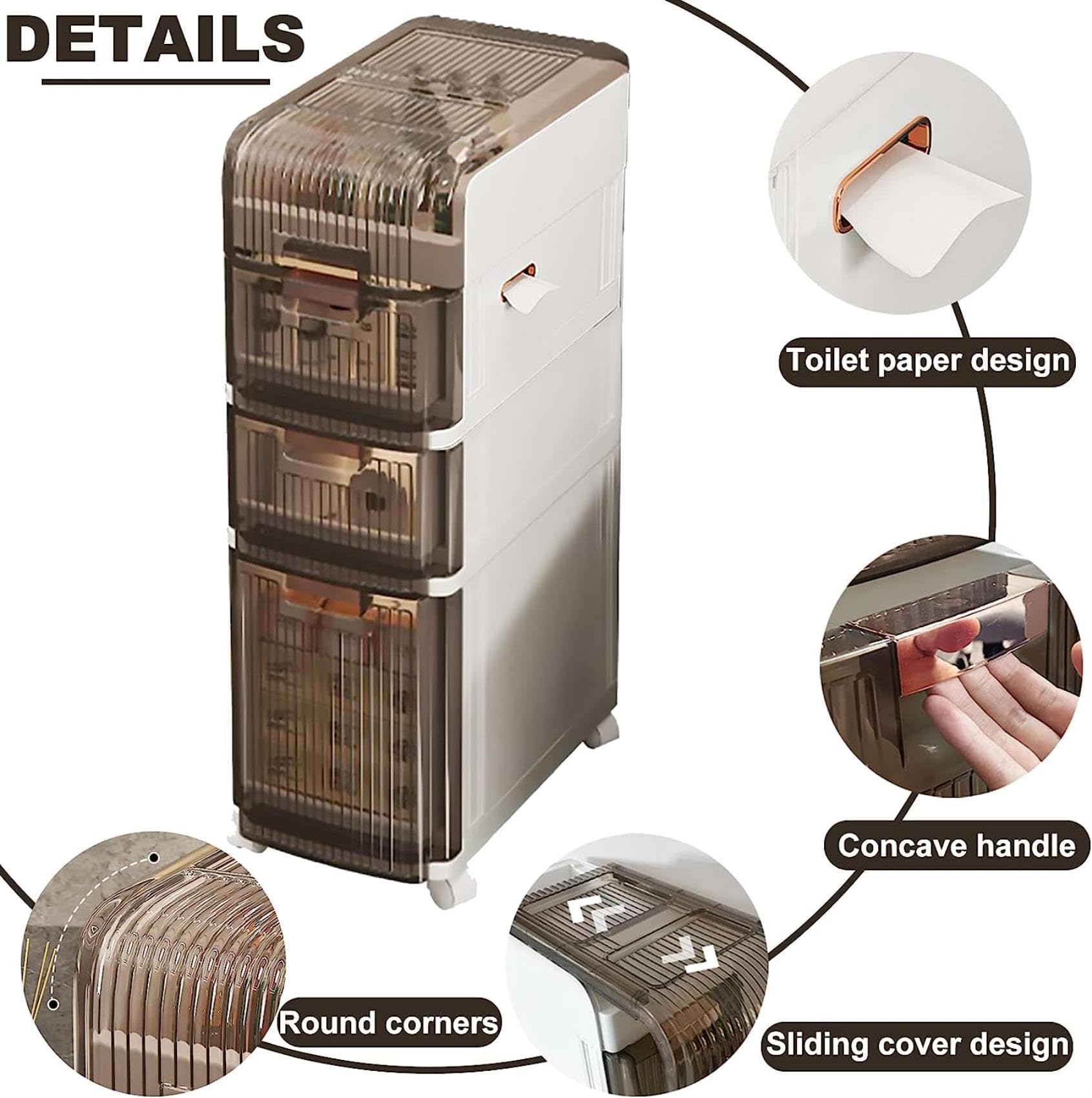 Gabinete de piso para baño con cajones de almacenamiento apilables, carrito con cajones de almacenamiento estrechos de 3/4/5 niveles para baño, unidad de almacenamiento v