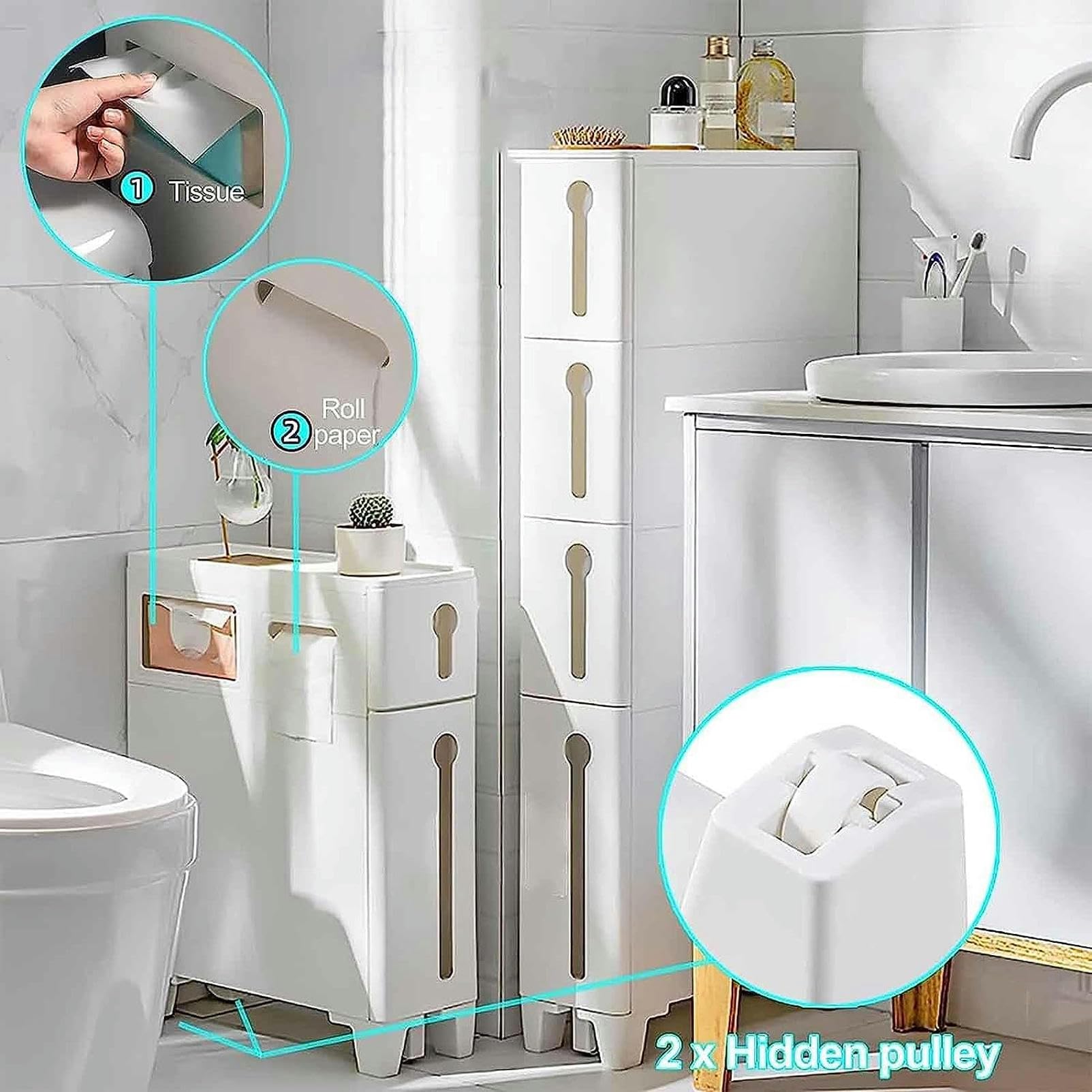 Gabinete de piso para baño con cajones de almacenamiento apilables Gabinete de piso para baño con 2/3/4 cajones Organización del hogar Contenedor de almacenamiento Torre