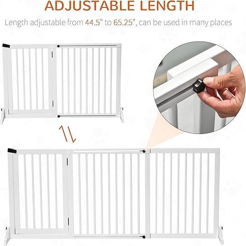 Miniatura 3 de PawHut Puerta ajustable de madera para mascotas, valla independiente para perro, para puerta, pasillo, 3 paneles con barrera de seguridad, puerta