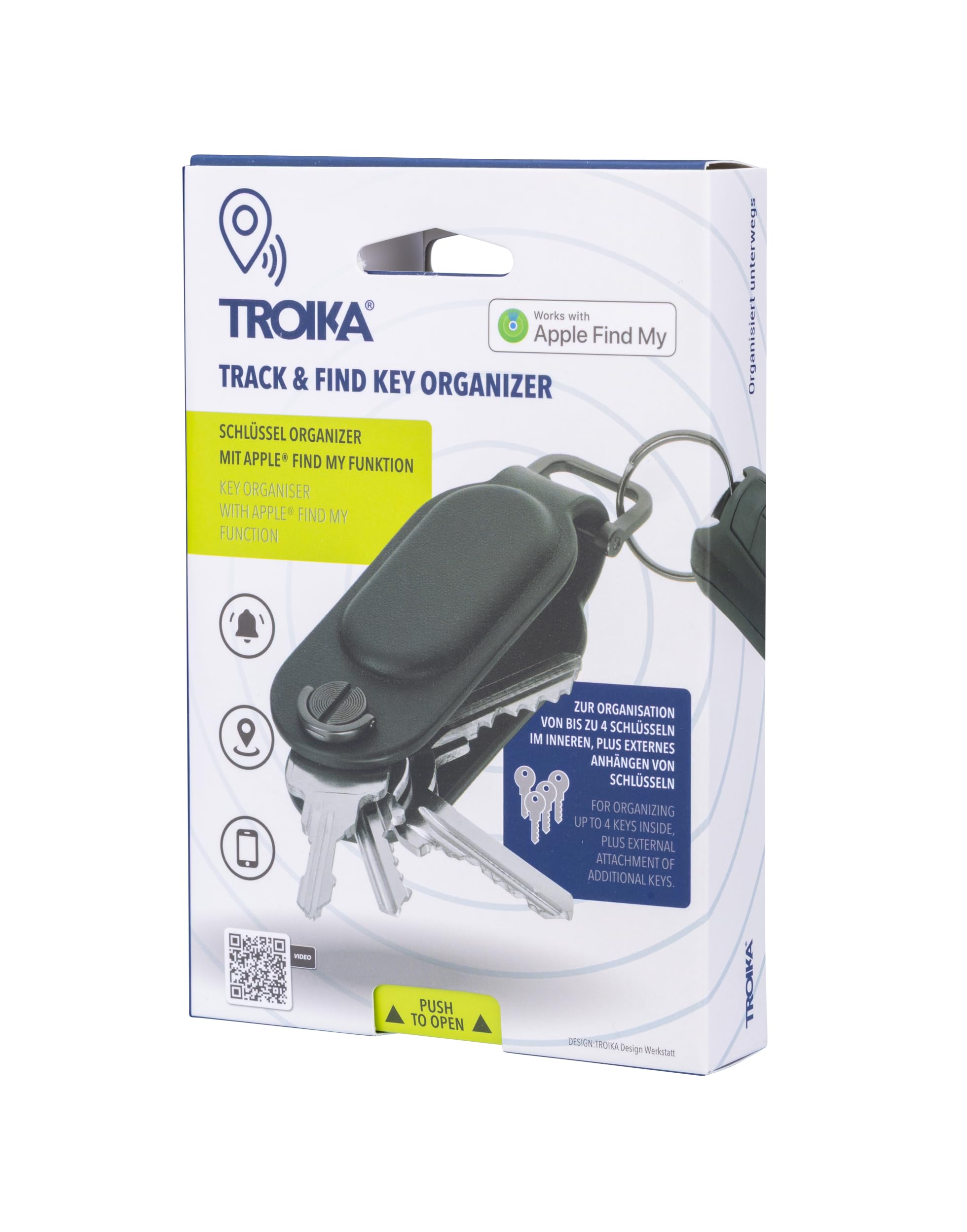 TROIKA Lokalizator kluczy Apple® Find My funkcyjny Track & Find Key organizer z możliwością lokalizacji zamocowanych kluczy i możliwość rozszerzenia do 4 kluczy ze sztucznej skóry i metalu w kolorze