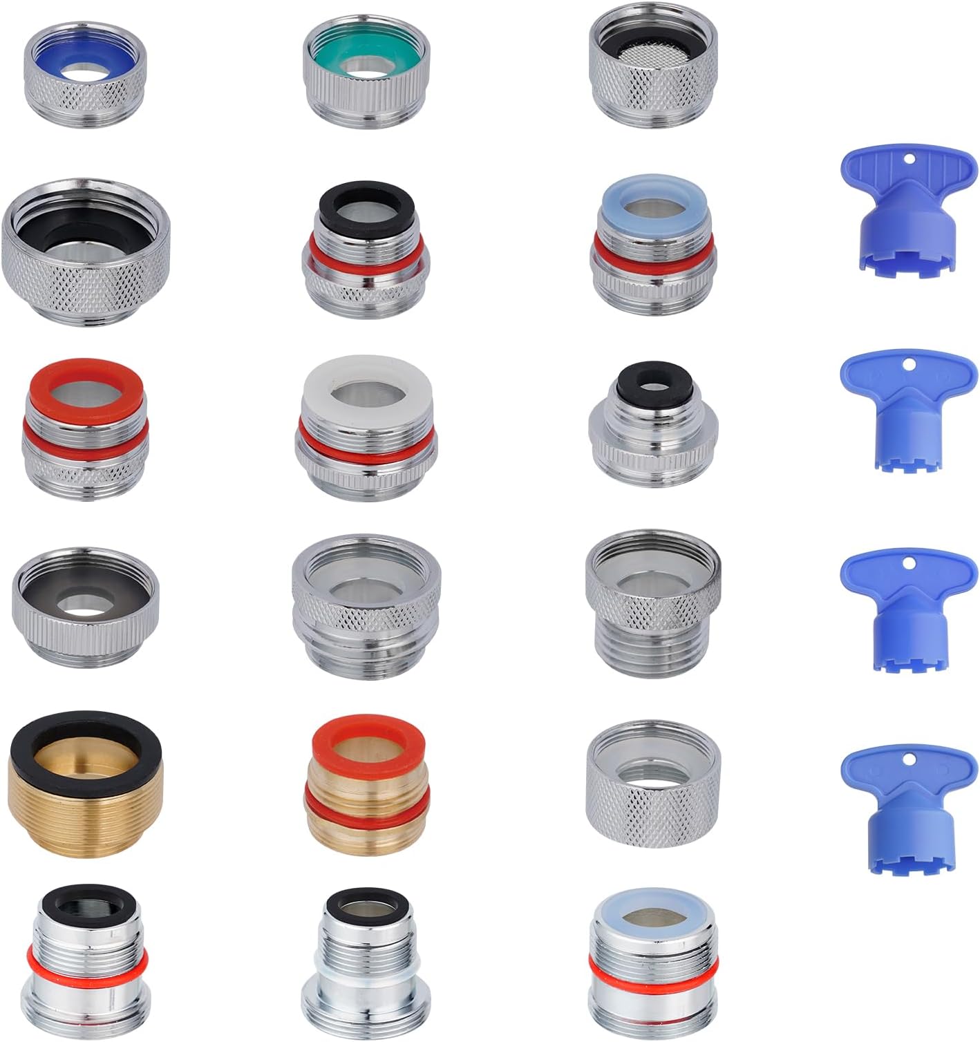 Hibbent 18 Pieces Faucet Adapter Kit, Brass Aerator Adapter Set for Faucet Tap with Removable Aerator to Connect Garden Hose, Adapter for Faucet Sink - Male/Female, Chrome