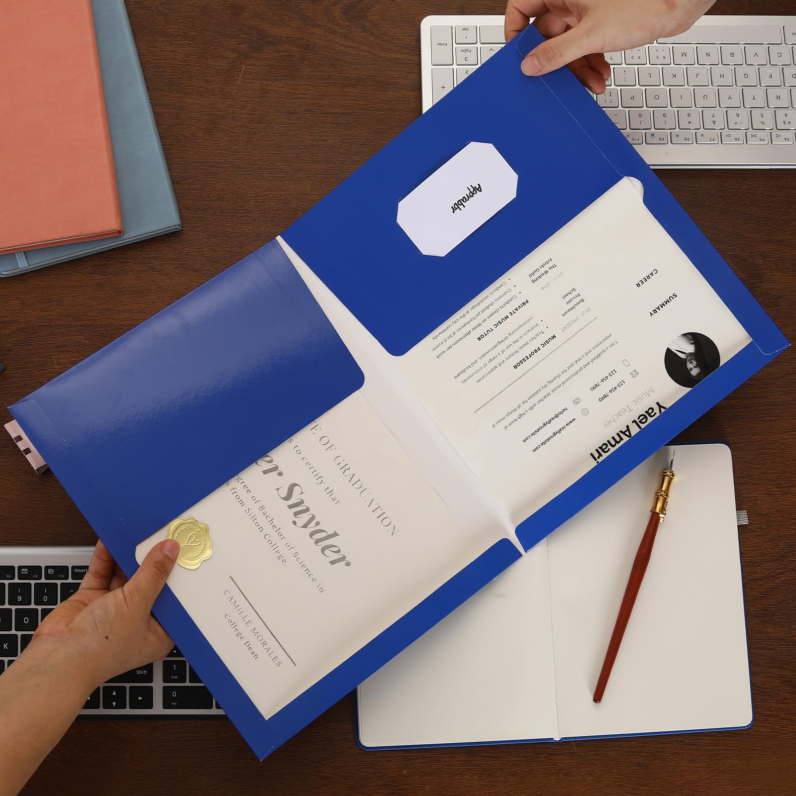 100 Stück Ordner mit zwei Fächern für Briefgröße, glänzendes blaues Papier