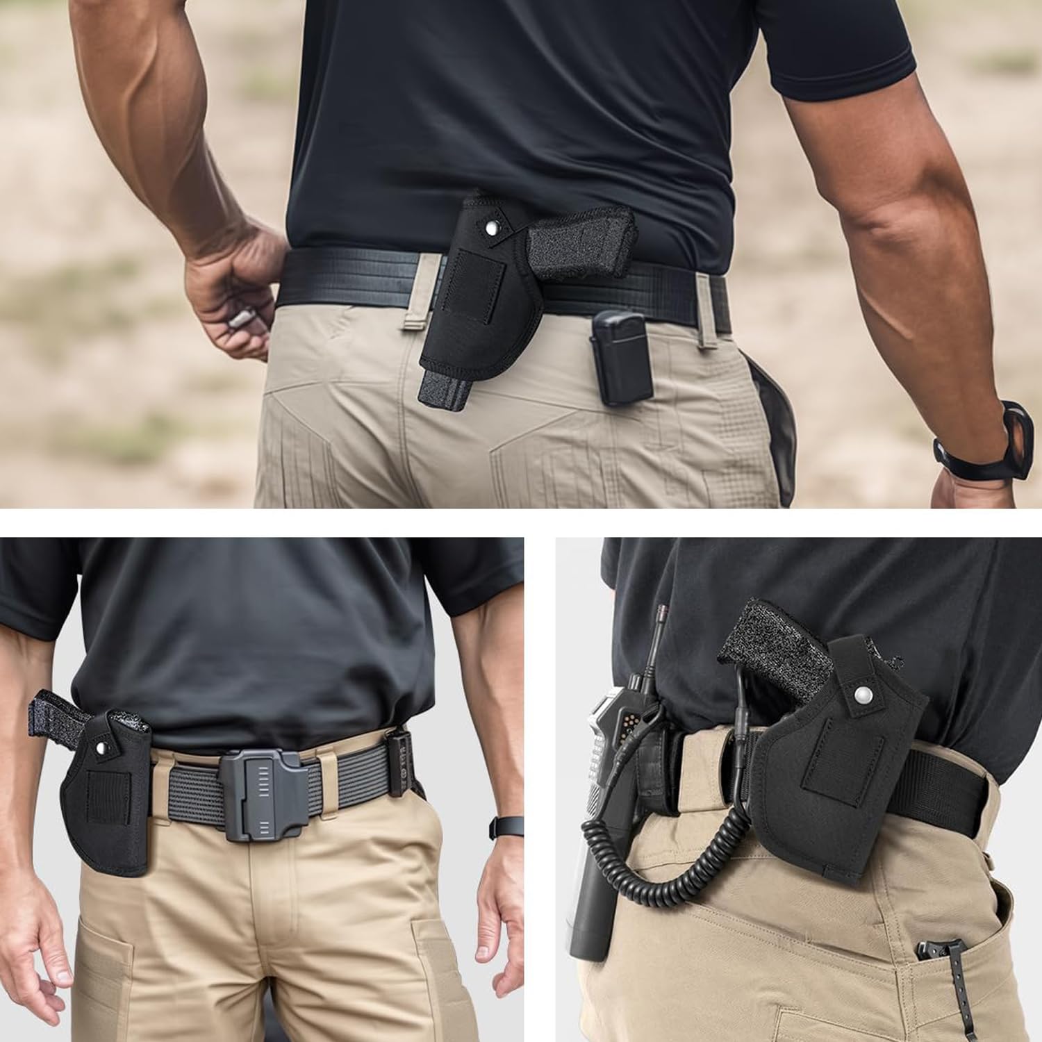2 Pezzi Fondina per Pistola Nascosta, Pistola Interna o Esterna per Mano Sinistra e Destra, Pistole Tattiche Holster, Nylon Fondina da Trasporto Nascosta, Nero