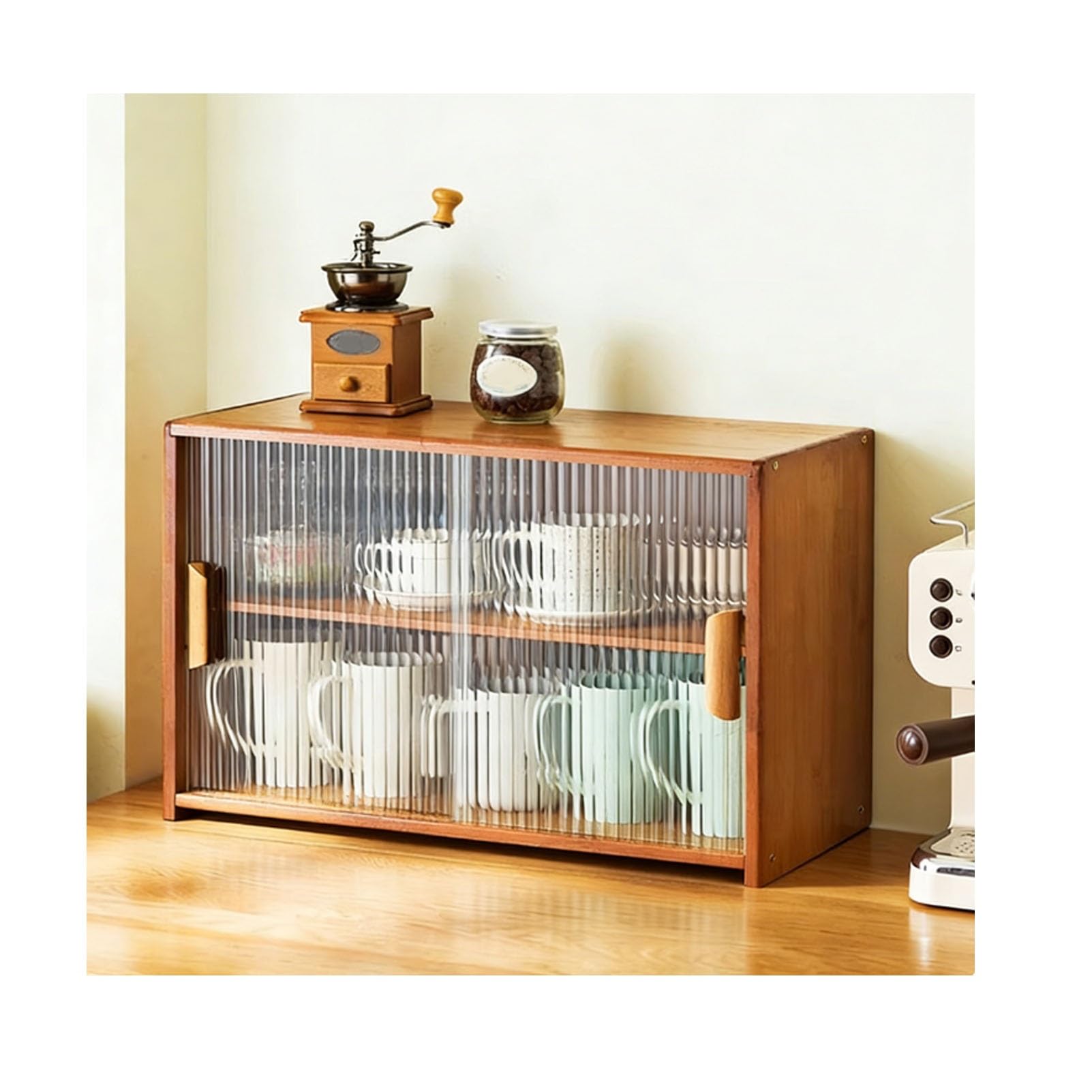 BHGFYXBS Bamboo Kitchen Sto Cabinet With Sliding S Doors Adjustable Pantry Freestanding Dining Room Countertop Unit,Brown-55X34X28Cm/22X13X11In,Brown-55x34x28cm/22x13x11in
