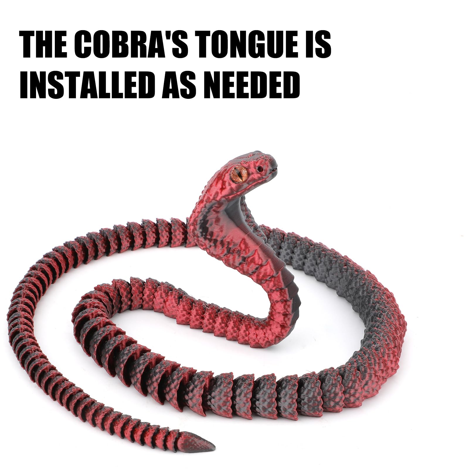 Serpente Flessibile Stampato In 3D - Cobra Decorativo In PLA Nero/rosso, Lunghezza 65,5 Cm, Per Scrivania E Decorazioni Horror