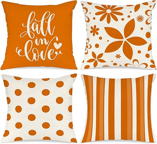 Ywlake Juego de 4 fundas de almohada de otoño de 16 x 16 pulgadas, fundas decorativas de cojín de 16 x 16 pulgadas, fundas de almohada otoñales de