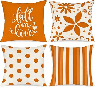 Benjia 45x45 Autumn Cushion Covers Set of 4, Decorative Holiday Cushion Covers 18x18 Inch Fall Throw Pillow Covers Thanksgiving Pillow Case for Indoor Home Bedroom Couch Sofa Decor Orange 45x45cm