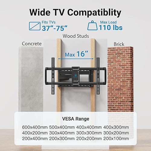 Miniatura 2 de PERLESMITH Soporte de pared para TV de brazo largo, movimiento completo para televisores de 37 a 75 pulgadas, soporte de montaje de TV de esquina