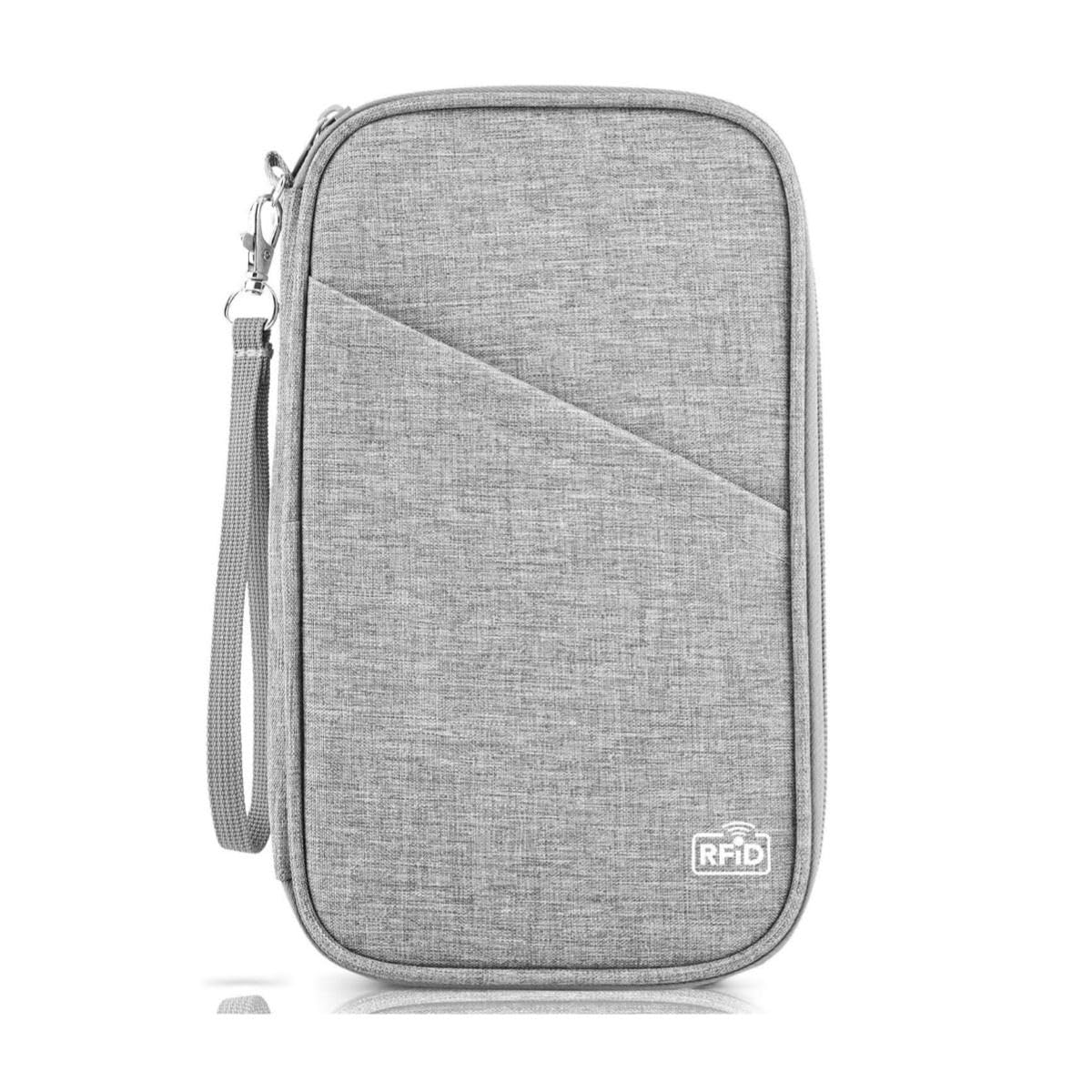 RFID Blocking Passport Holder Travel Organizer Wallet for Men & Women | Waterproof Document Pouch with Wrist Strap | Multiple Card Slots for Passport, Cash & Tickets | Grey-image-30