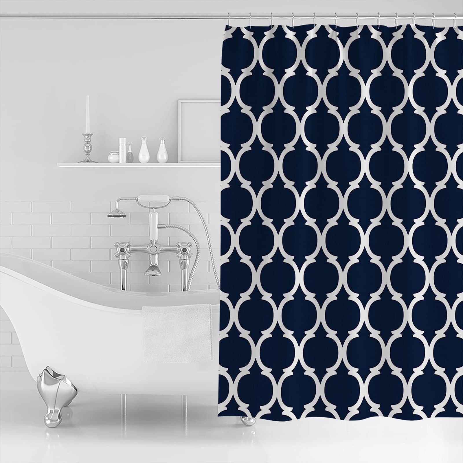 Teamery Shower Curtain, Moroccan Navy Blue Shower Curtain, Bathroom Decor Shower Curtain Liner, Shower Curtains for Bathroom, 60x72in Shower Curtain for Shower Stall & Clawfoot Tub