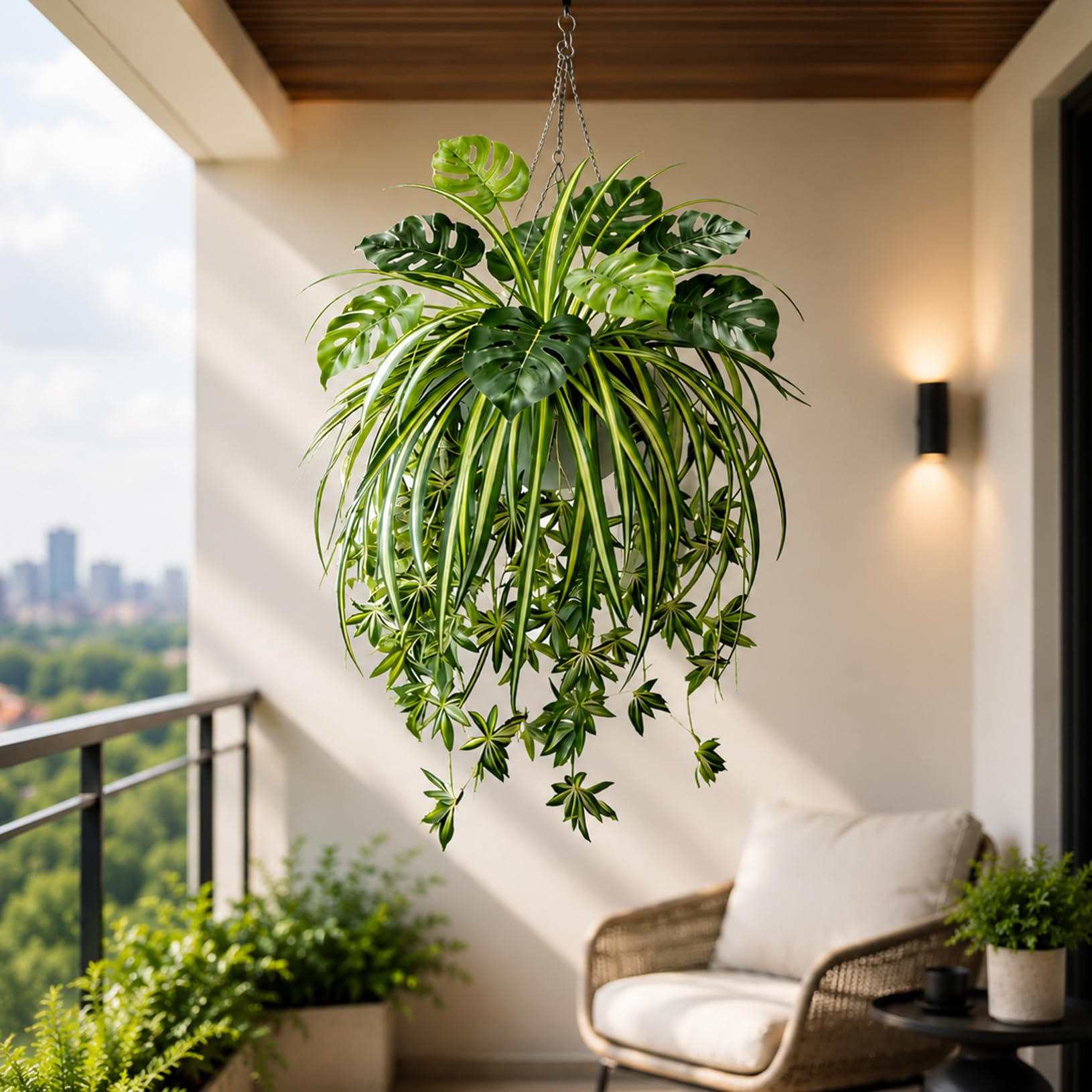 ATAVSADN Artificial Plants for Indoor Outdoor Decor, UV Resistant Faux Hanging Plant Set, Artificial Greenery for Hanging Baskets, Planters, Porch, Patio 1Pack,One Size