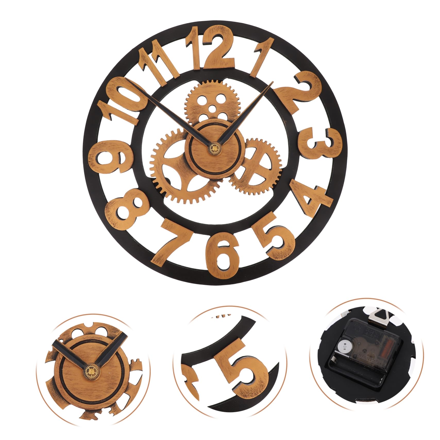 Cabilock Reloj de Pared Decorativo Industrial de Madera Engranajes, Silencioso y Fácil de Limpiar, Adecuado para Hogar u Oficina