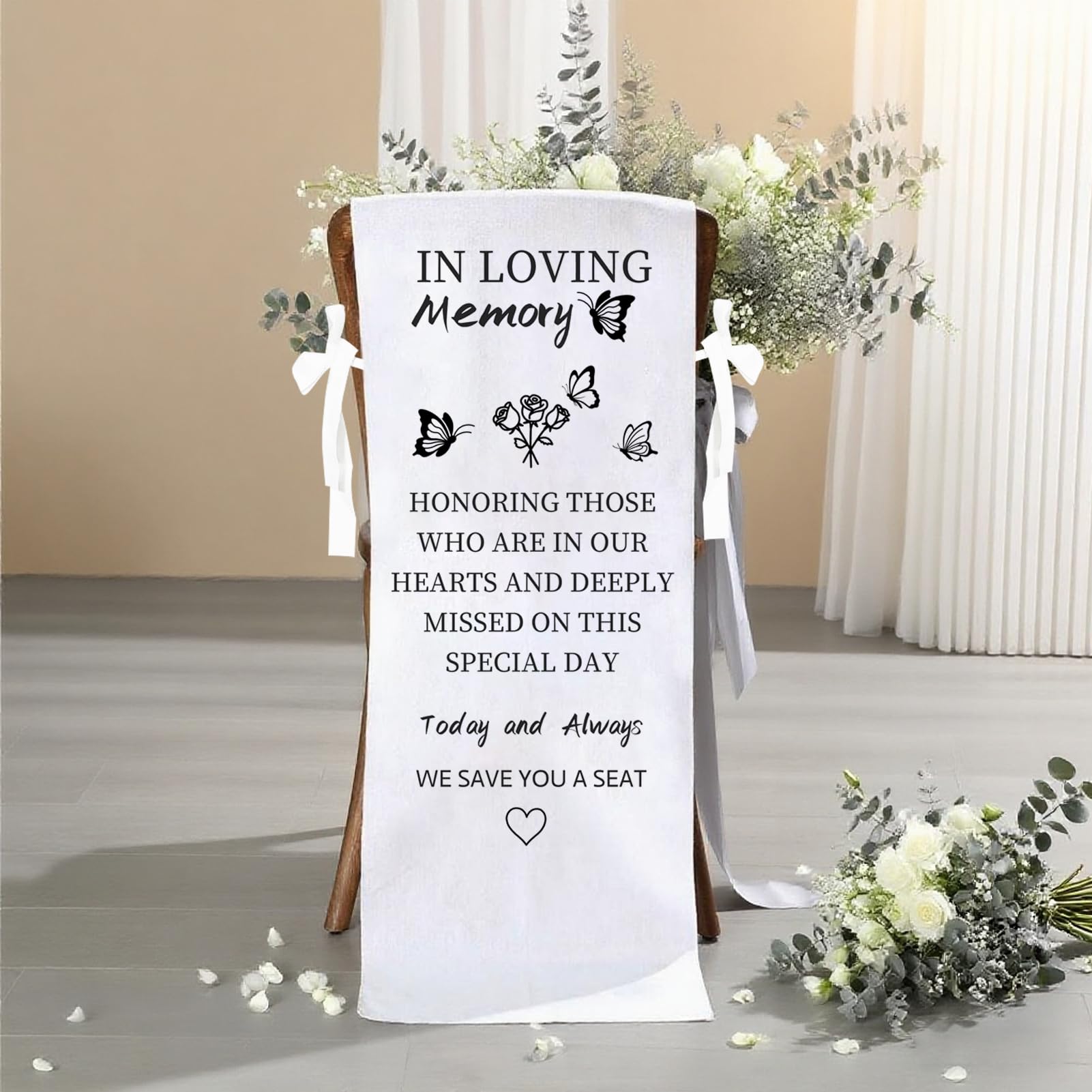 INDKOPVA in Loving Memory Wedding Signs for Chairs, Memory Reserved Seating Signs for Wedding, Save a Seat for Someone in Heaven (Butterfly)
