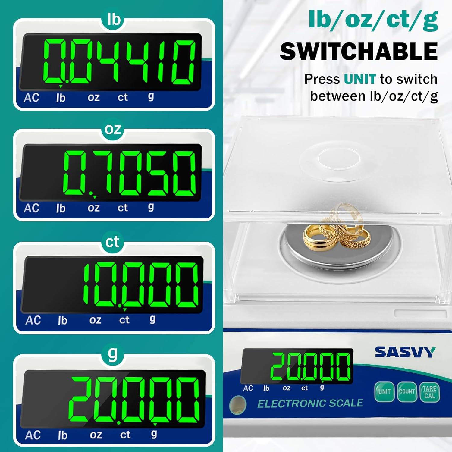 Lab Scale 500g x 0.001g Scientific Scale g/oz/ct/lb High Precision Digital Electronic Analytical Balance for Jewelry Kitchen Laboratory School, Includes 200g Calibration Weight&Battery