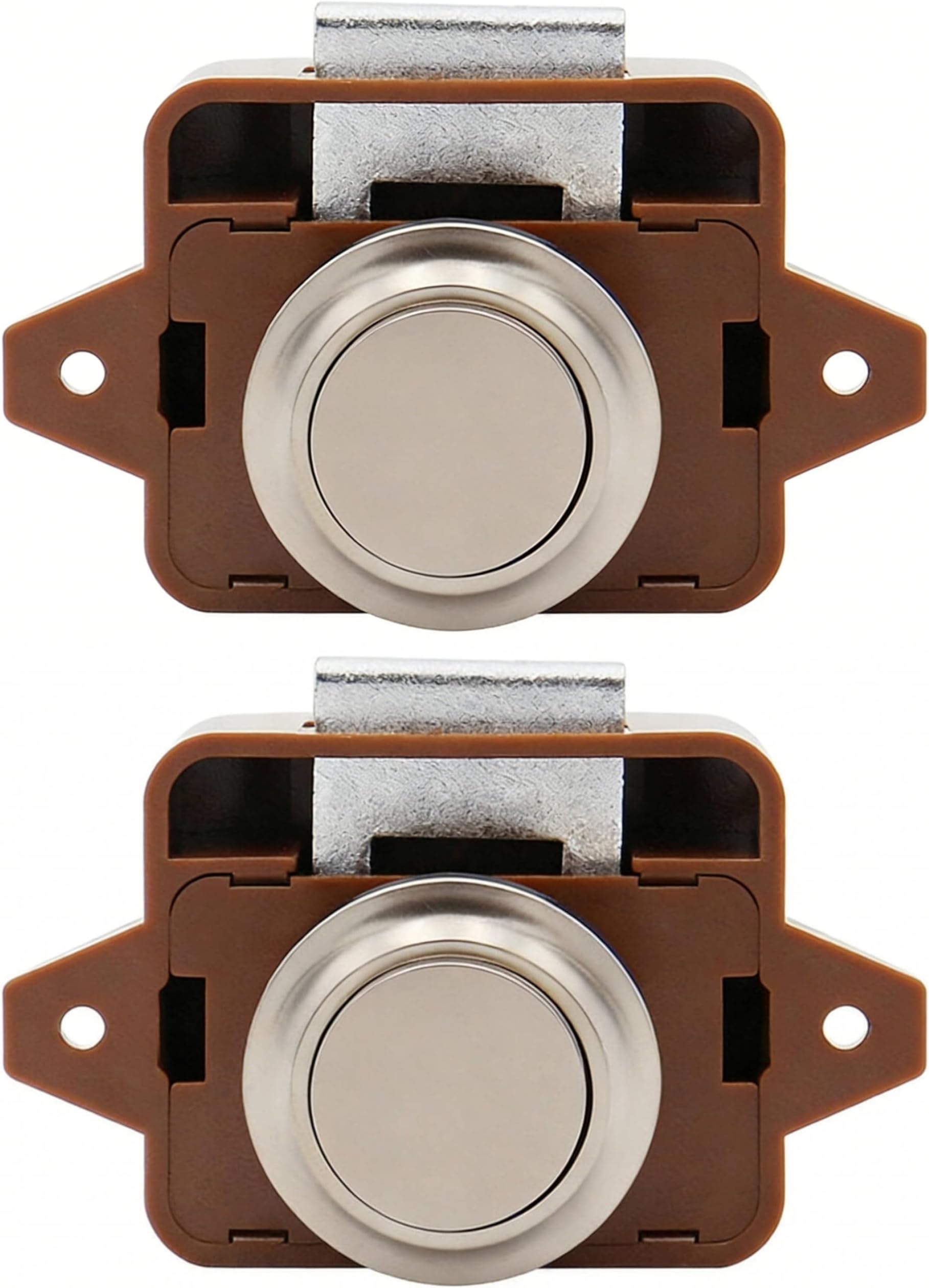 2 Pieces Push Lock Push Button Lock, RV Door Lock for Cabinet Doors & Drawers, Furniture Knob Lock Brown/Nickel for Caravan, Boat, Yacht
