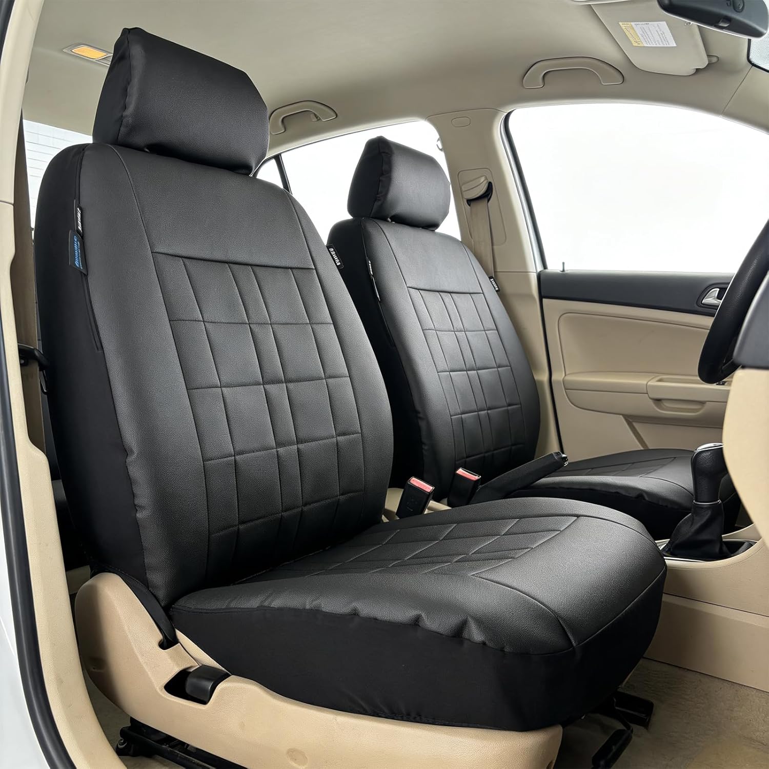 Champlus Car Seat Covers, Premium Leather Ultra Comfort and Thick 2 Front Seat Covers, Universal Fit Automotive Sedan Cars, SUVs, Trucks, Mini Vans, Airbag Compatible, Easy to Install
