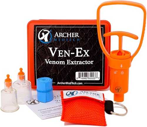 Ven‑Ex Kit de mordida de serpiente y picadura de abeja – Bomba extractor de veneno portátil con 2 ventosas, torniquete y llavero de RCP – Primeros