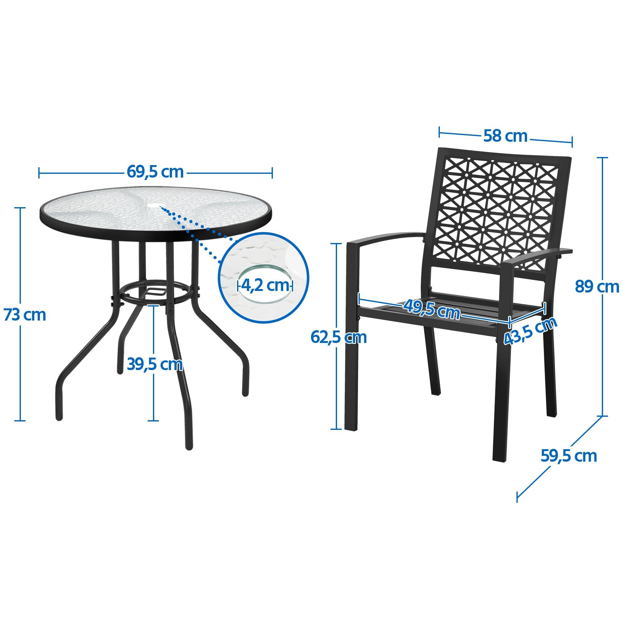 Yaheetech Ø70 cm Gartentisch Bistrotischrund Glastisch, Pflegeleichter Balkontisch mit Schirmloch & Glasplatte Terrassentisch Kaffeetisch Terrassentisch aus Metall für Garten/Balkon/Terrasse, Schwarz