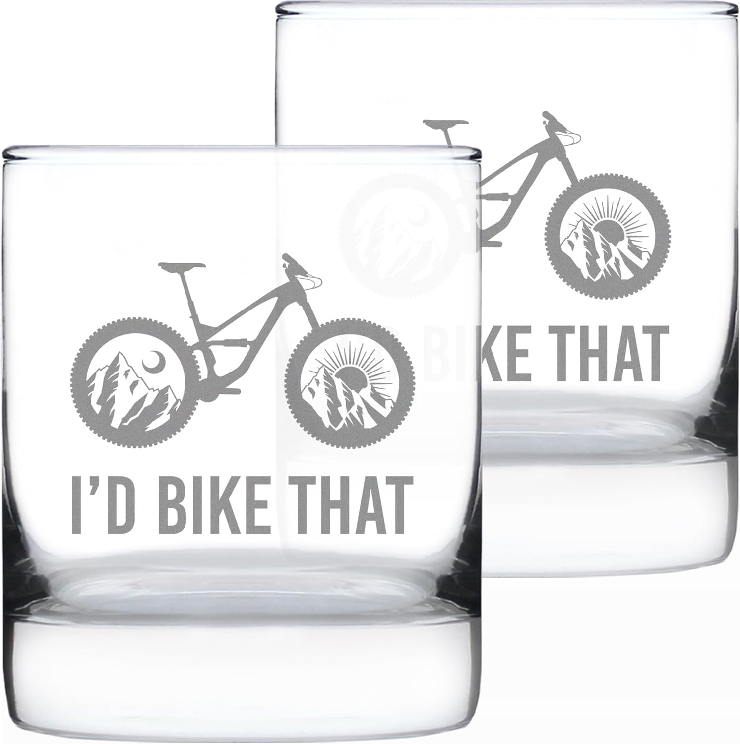 Bevvee I'd Bike That - Whiskey Rocks Glass - Cool Bicycle Themed Decor and Gifts for Mountain Bikers - Set of 2-10.25 Oz Glasses