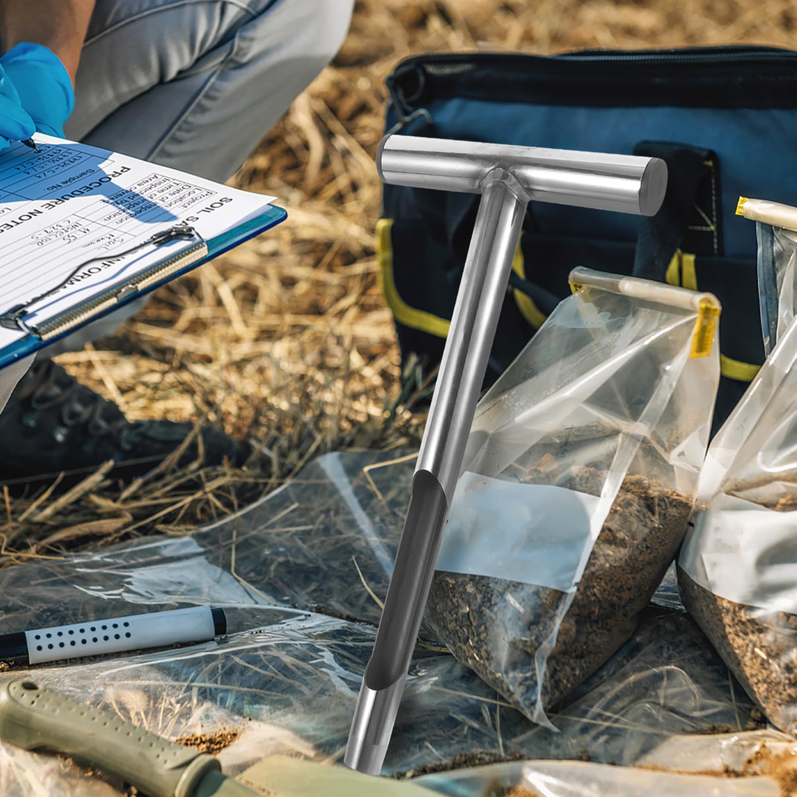 Bodenprobenentnahmesonde aus Edelstahl, Robust, Rutschfest, Silber