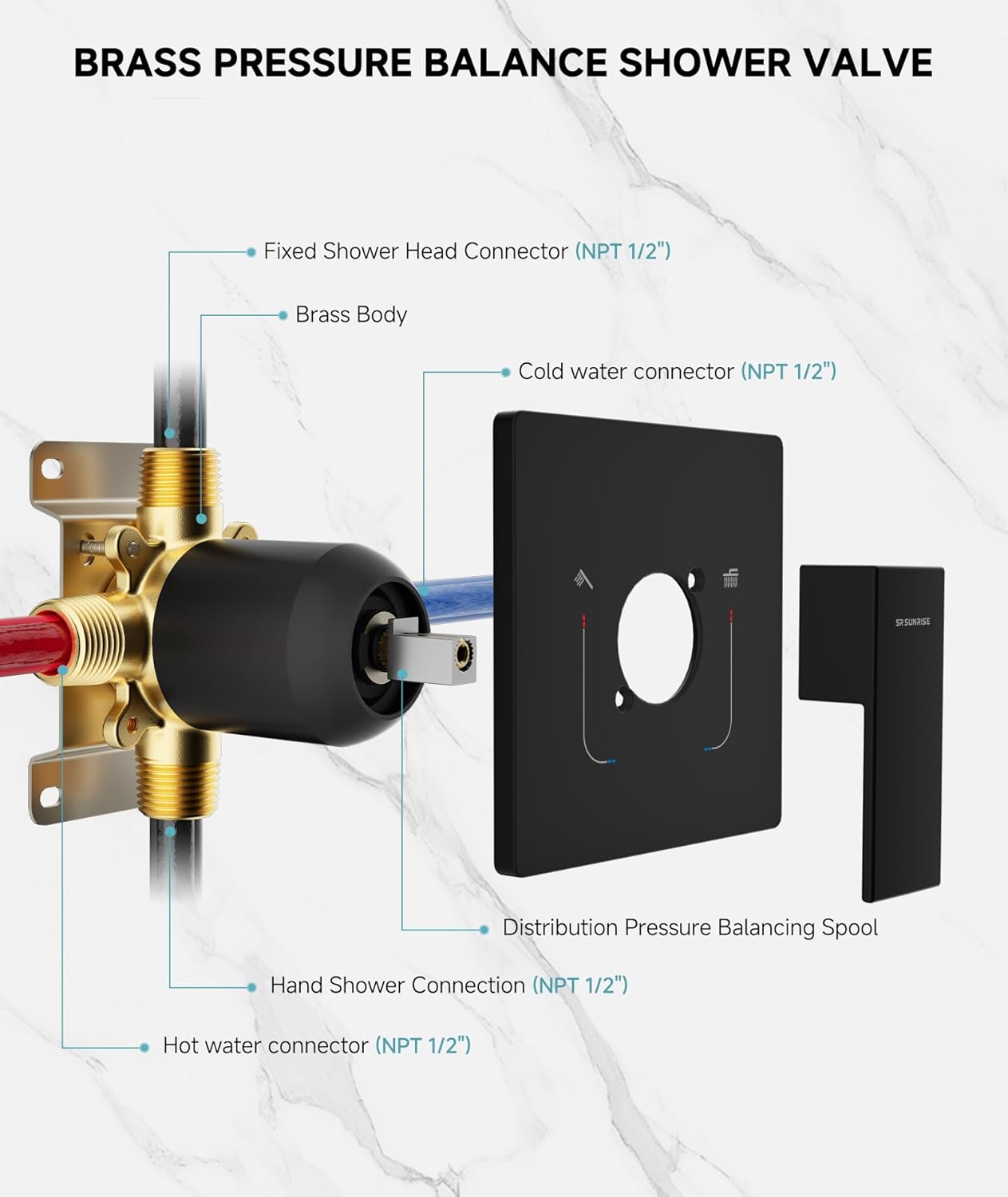 SR SUN RISE Shower System Bathroom 10 Inch Rainfall Shower Head & Handle Set Wall Mounted Rain Shower Faucet Set Matte Black - Image 8