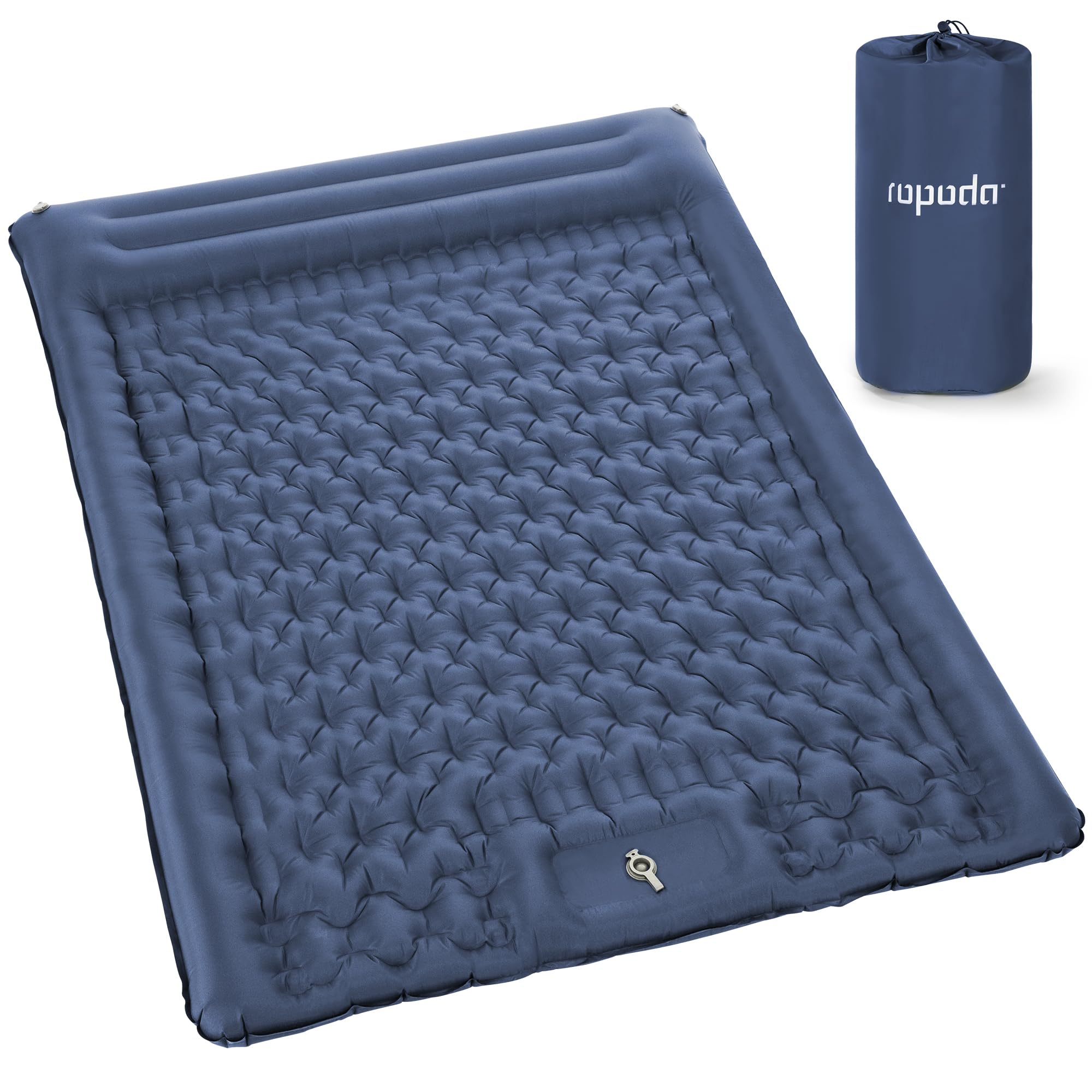 ROPODA Materassino da campeggio, ultraleggero, con cuscino, pompa a pedale integrata, impermeabile, letto matrimoniale con borsa per il trasporto, per escursioni, viaggi e viaggi (blu)