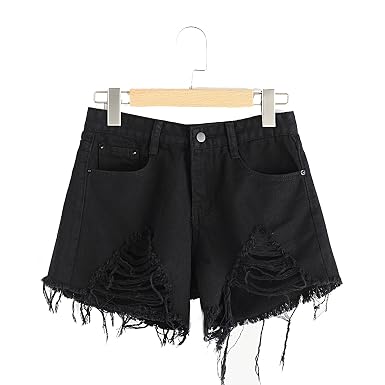 Buy Fashionoliq Women Ripped Frayed Hem Denim Black Shorts (S) at Amazon.in