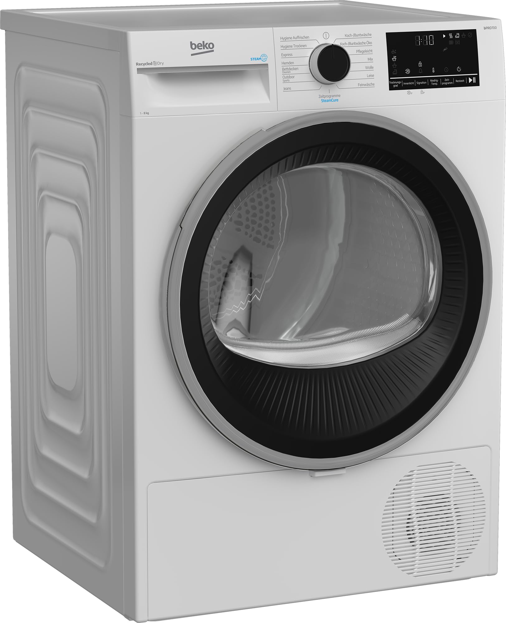 Beko B5TD6821B Wäschetrockner, 8 kg, Frontlader Wärmepumpentrockner, 15 Programme, Sensortrocknung, Leise-Programm, Aquawave Schontrommel, Säulenfähig, Weiß