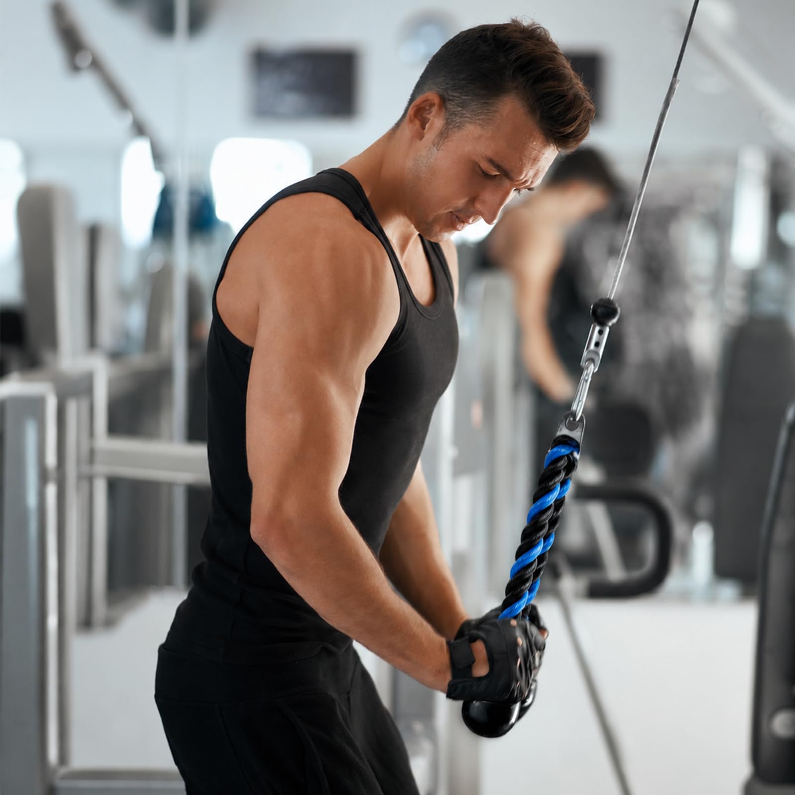 Deluxe Triceep Rope Pull Down Cable, długość liny 61 i 81 cm, łatwy do uchwycenia, antypoślizgowy kabel do ćwiczeń na siłowni