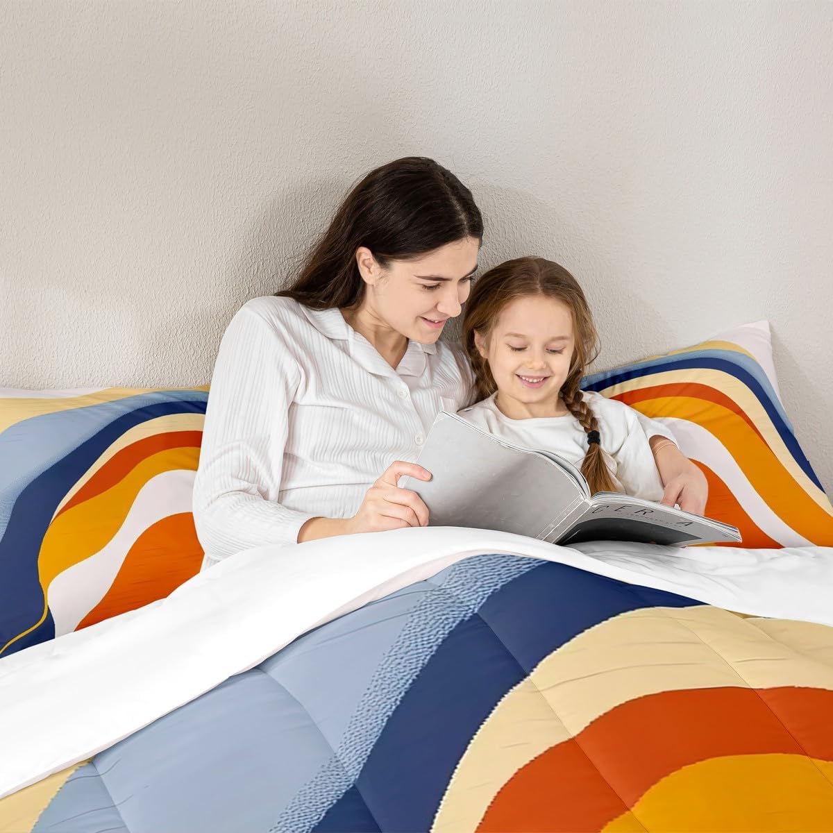 Erosebridal Colorful Ombre Bedding Full Aesthetic Minimalism Comforter Set, Modern Abstract Art Bedding Sets & Collections Multicolor Geometric Stripe Down Comforter, Gold Orange Blue Gradient Bed Set