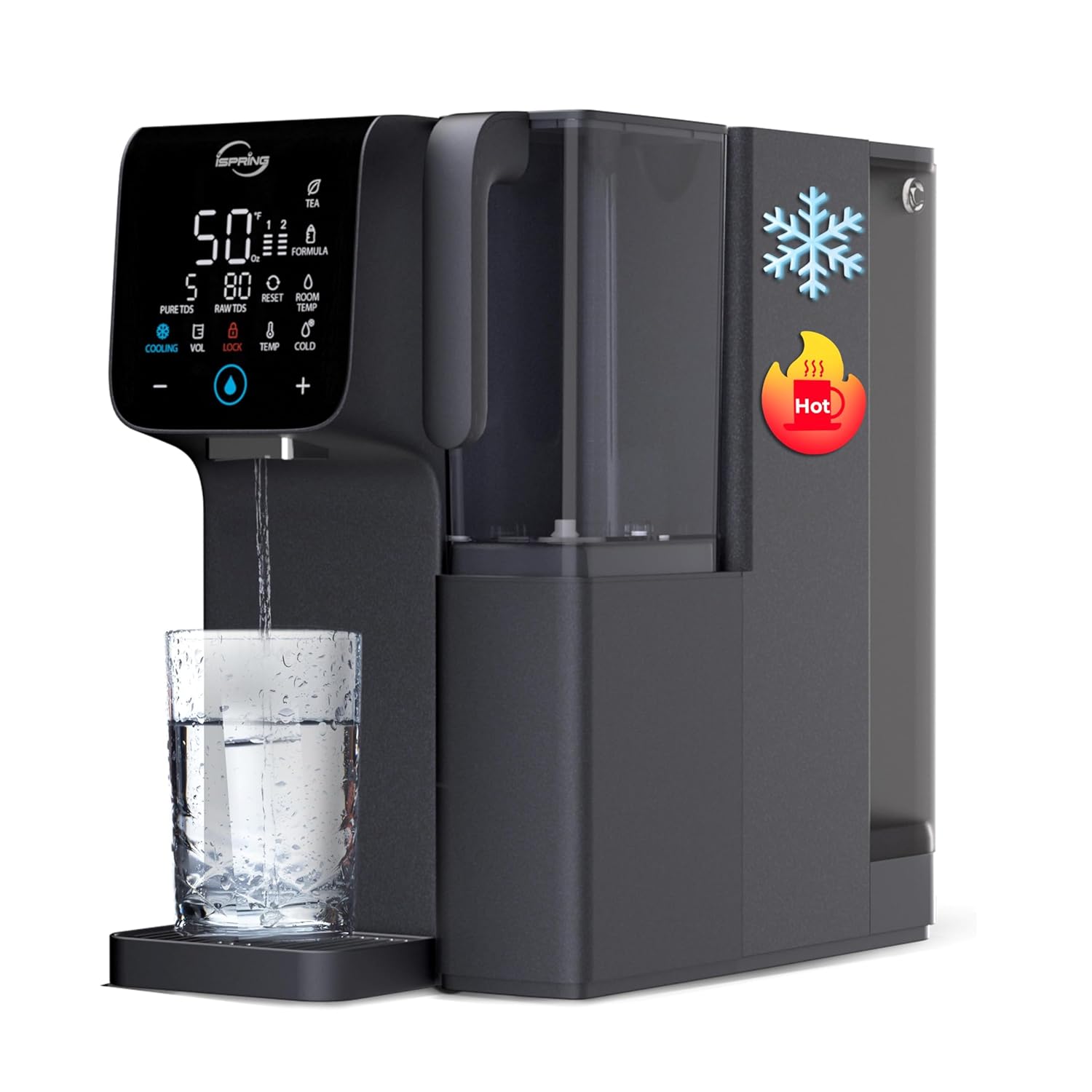 iSpring RCD100HCG Hot & Cold Reverse Osmosis System Countertop, Alkaline RO Water Filter Dispenser, 9 Temperature & 6 Dispensing Volume Options, TDS & Filter Lifespan Monitor, Plug and Play