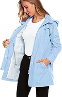 Vista 3 de ZHENWEI Chaqueta impermeable, ligera, con capucha, uso activo, para exteriores, forrada para lluvia, larga, S-XXL, para mujer