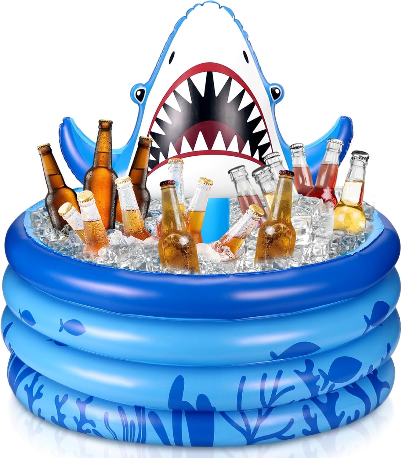 Bencailor Shark Party Decorations Summer Birthday Inflatable Cooler Blow Up Drink Cooler Reusable Floating Ice Chest Summer Ocean Theme Pool Drink Holder for Holiday Party Supplies