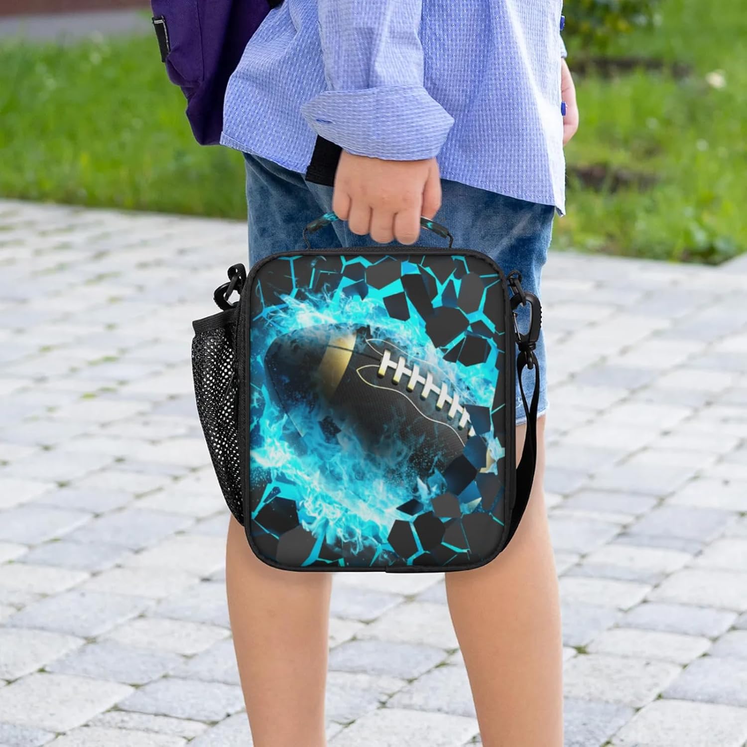 Lunch Boxes Bag for Kids - Insulated Leakproof Lunchbox for Boys Girls Portable Lunch Cooler Tote Bag for School Work Picnic with Shoulder Strap(3D Football
