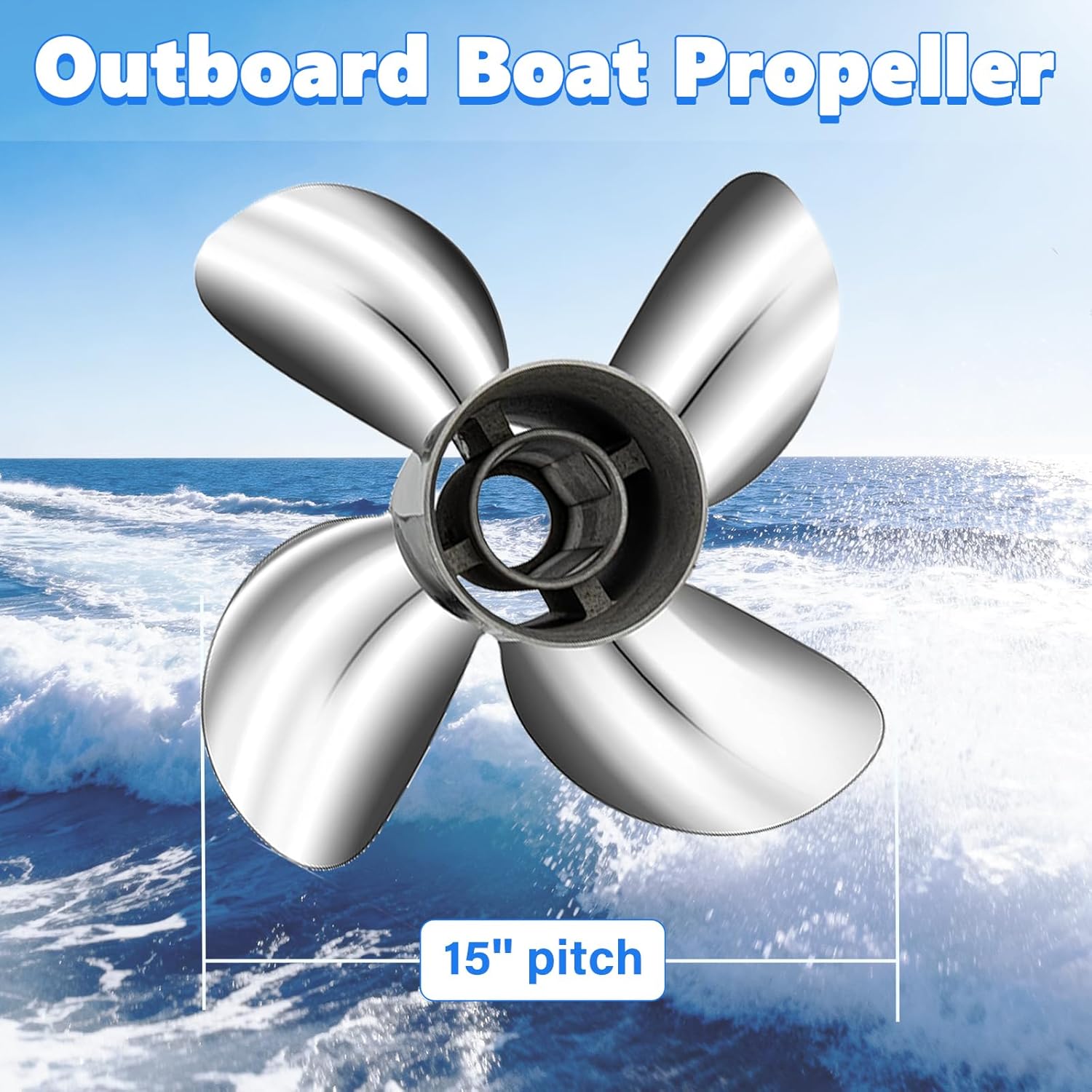 FYMP 10.625 x 15 Trophy Sports 4 Blades Stainless Steel Outboard Propeller fit Mercury Engines 40-60HP(Interchangable Style for Yamaha/Tohatsu Engines),Ref.No.48-878618A46,13 Spline Tooth,RH